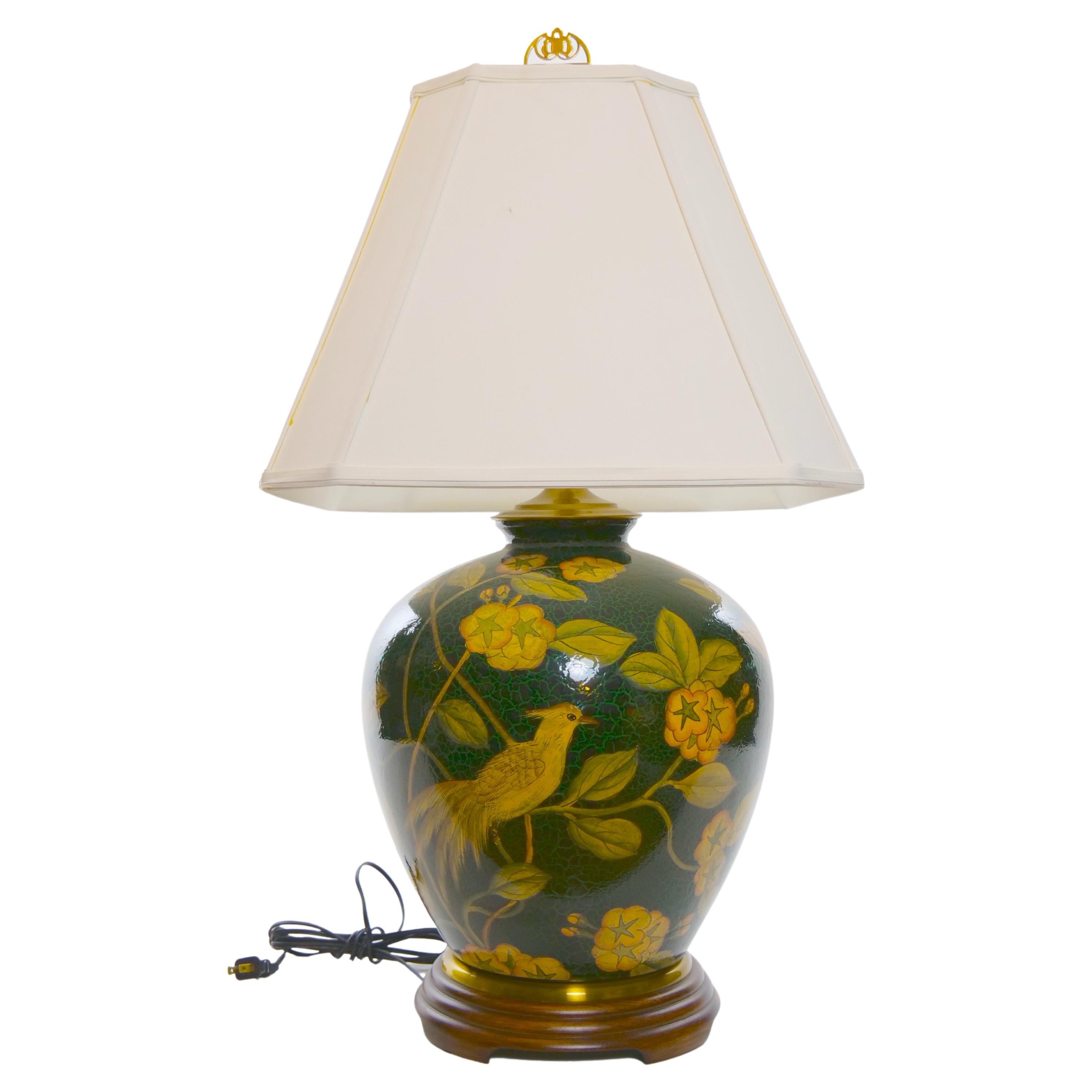 Pair Green Glazed Porcelain / Wood Base Vase Table Lamps 3