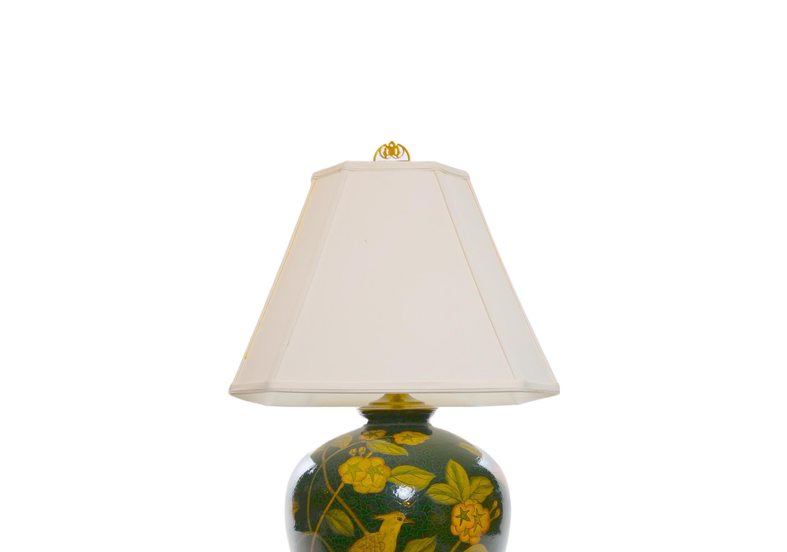 Pair Green Glazed Porcelain / Wood Base Vase Table Lamps 4