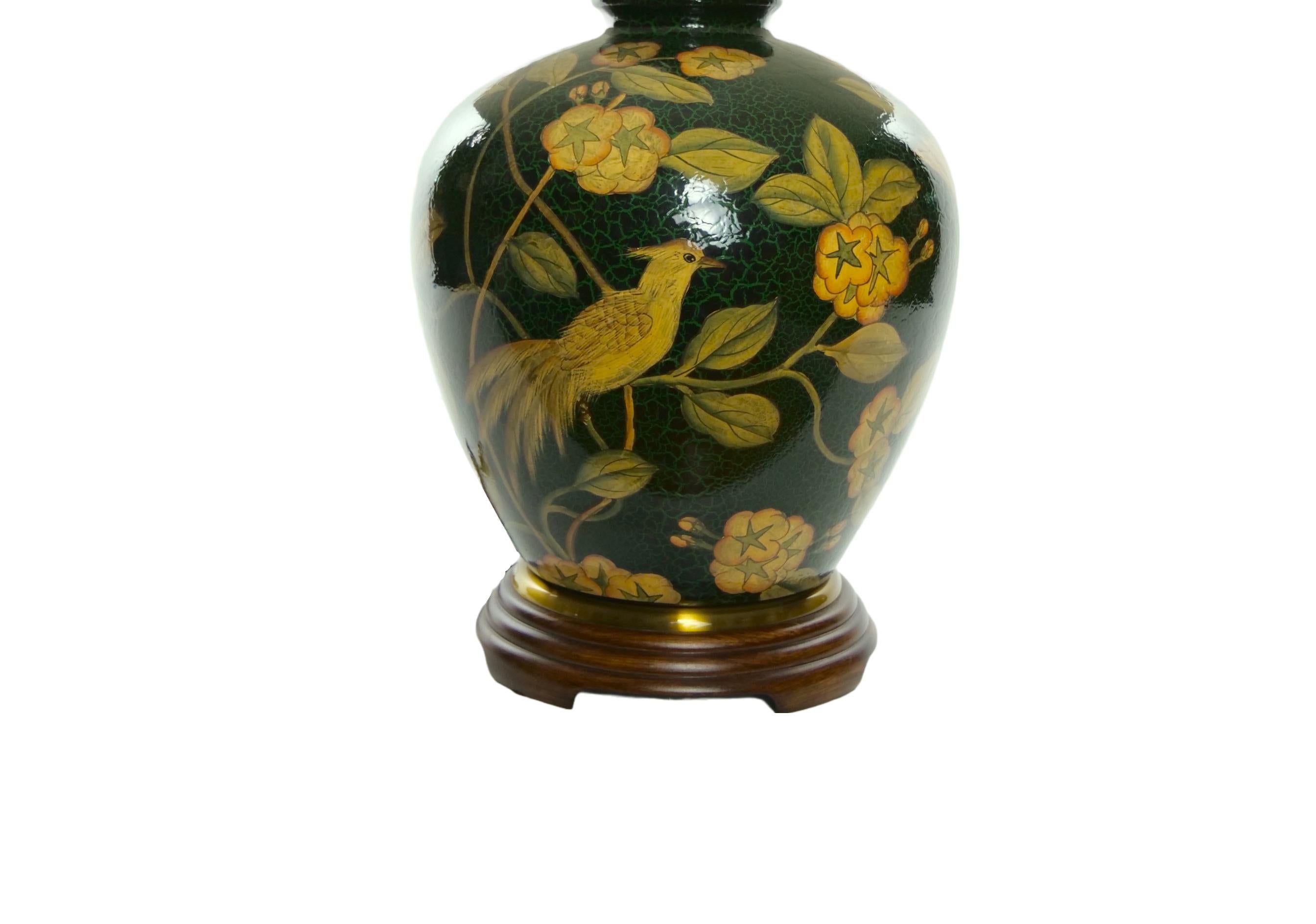 Pair Green Glazed Porcelain / Wood Base Vase Table Lamps 5