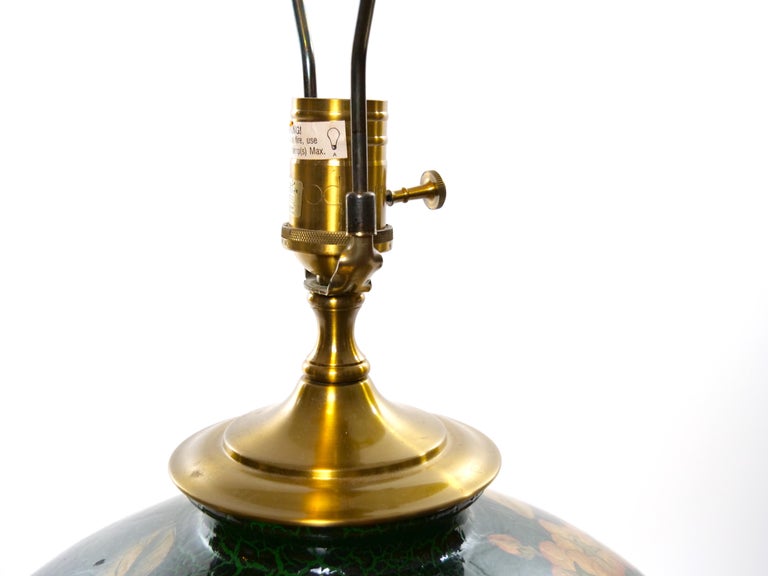 Pair Green Glazed Porcelain / Wood Base Vase Table Lamps For Sale at 1stDibs