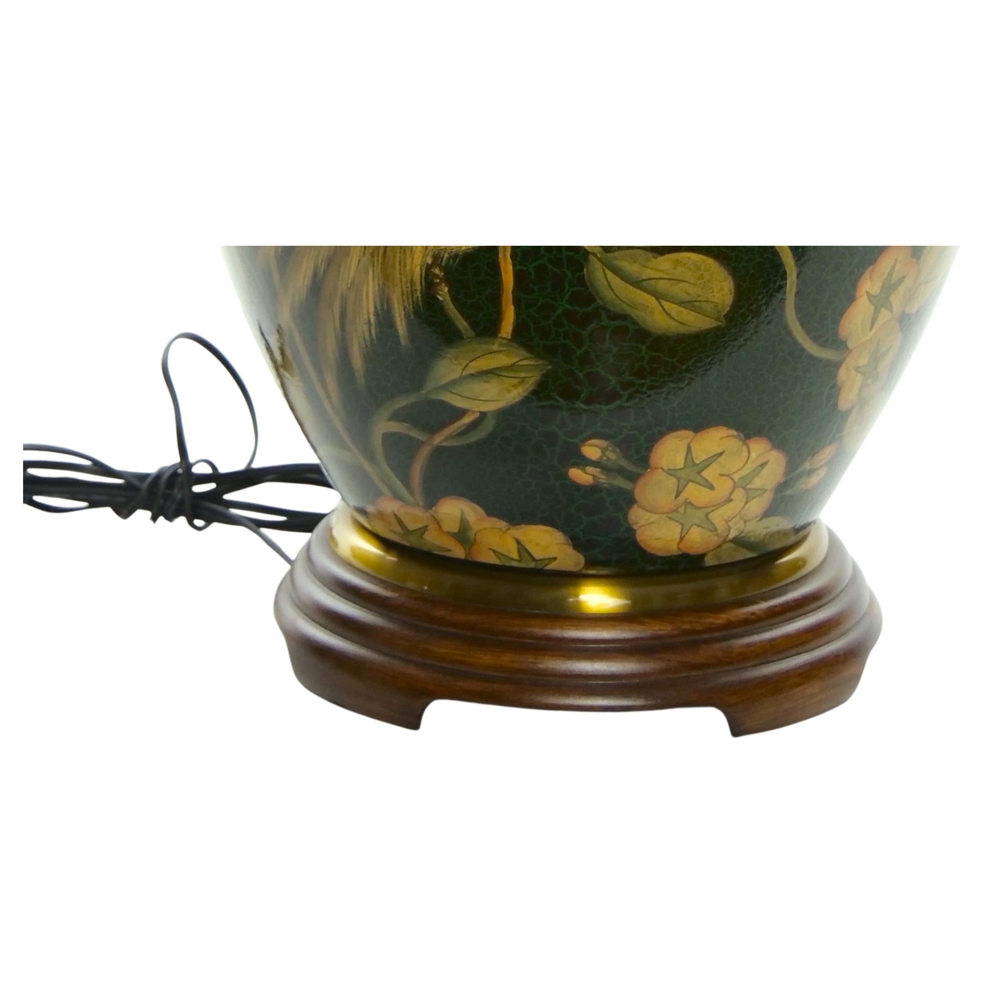 Pair Green Glazed Porcelain / Wood Base Vase Table Lamps 1