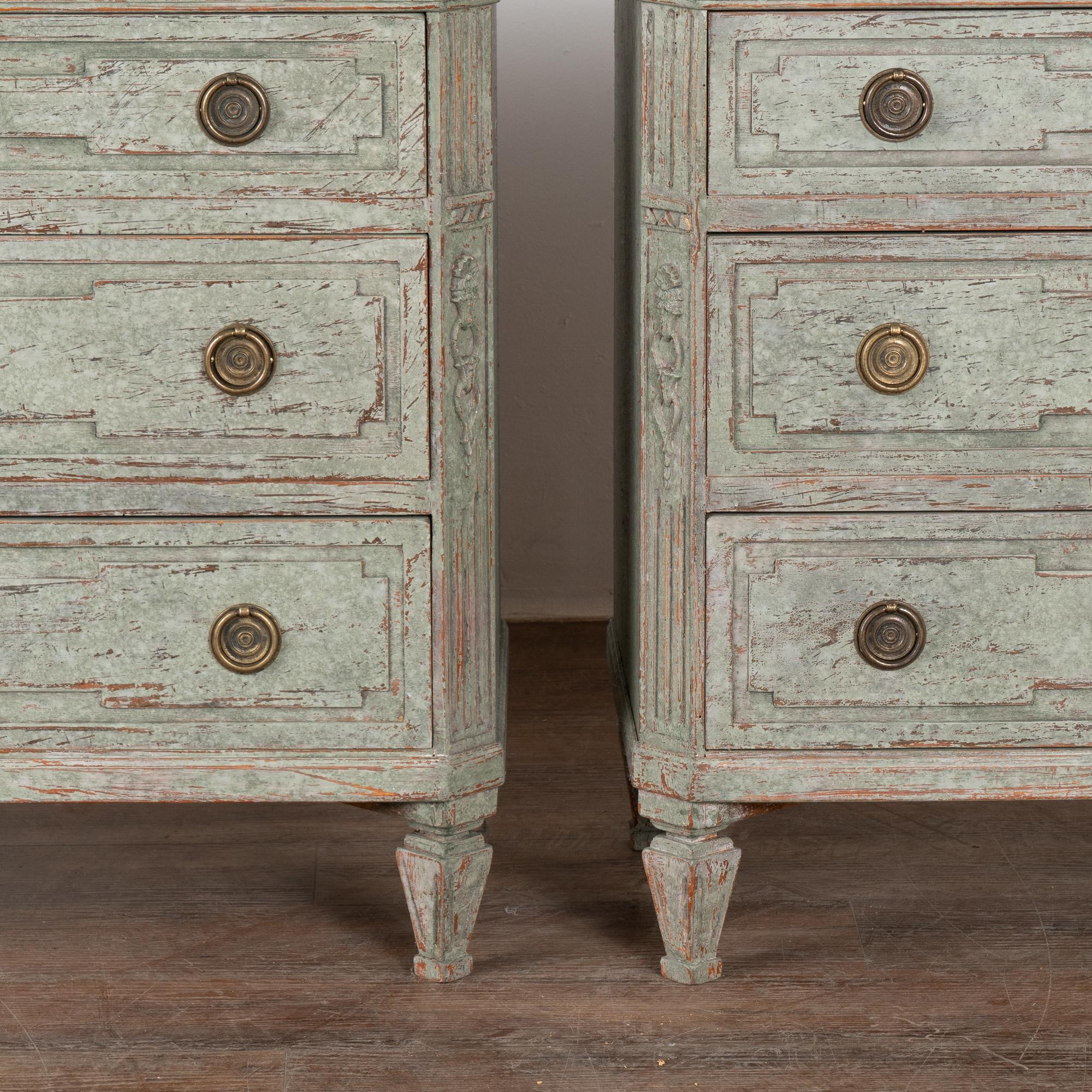 Pair, Green Gustavian Chest of Drawers from Sweden circa 1860 6