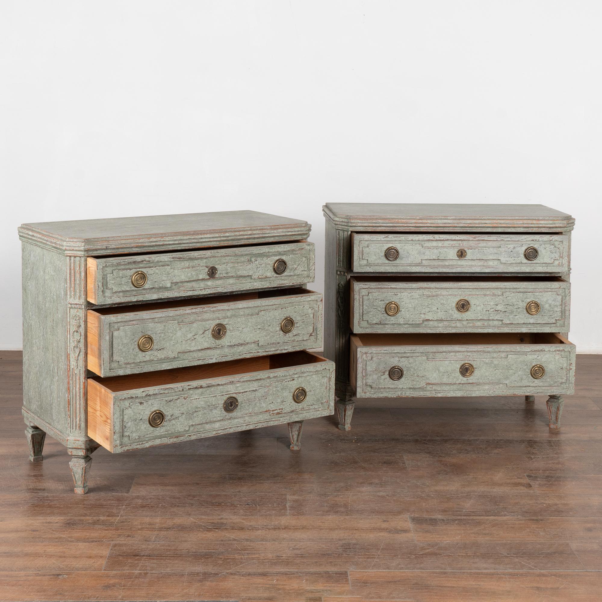 Swedish Pair, Green Gustavian Chest of Drawers from Sweden circa 1860