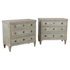 Pair, Green Gustavian Chest of Drawers from Sweden circa 1860