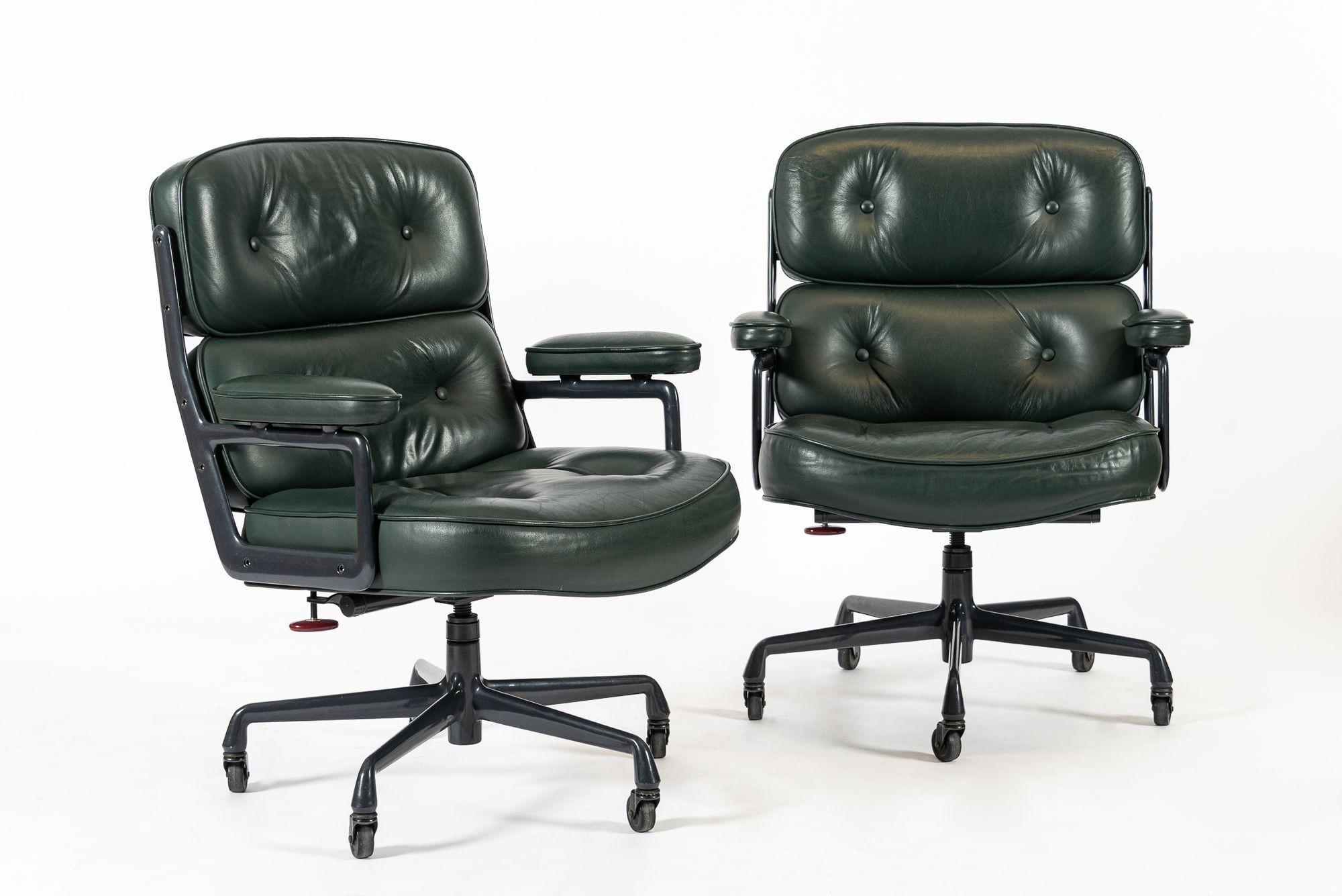 American Pair Green Leather Time Life Office Chairs by Eames for Herman Miller 1996 For Sale