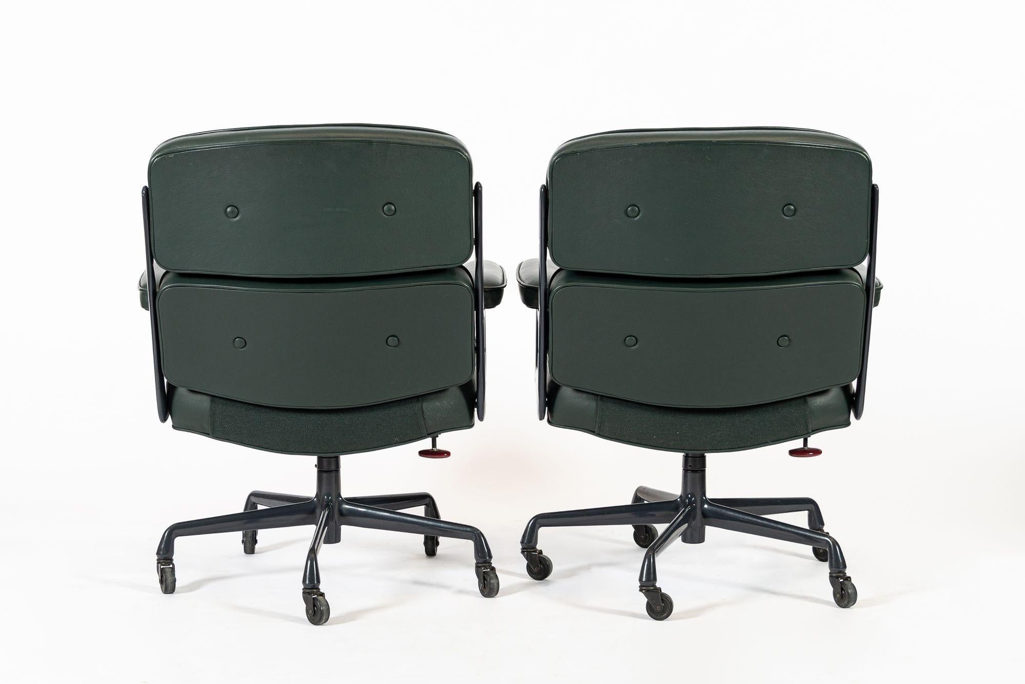 Pair Green Leather Time Life Office Chairs by Eames for Herman Miller 1996 In Good Condition For Sale In Detroit, MI