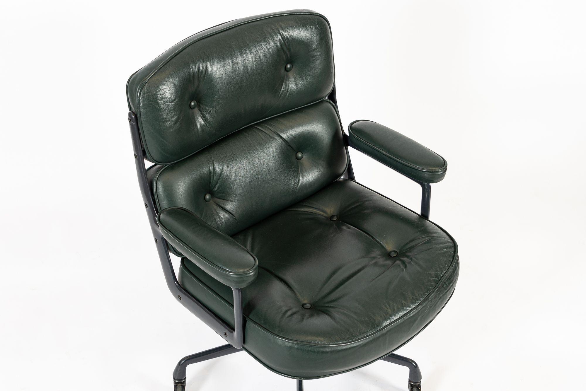 Pair Green Leather Time Life Office Chairs by Eames for Herman Miller 1996 For Sale 1