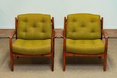 Coppia di sedie da salotto "Läckö" in lino verde di Ingemar Thillmark per OPE, Sweden, anni '60