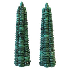 Pair of Green Malachite 'Corn-on-the-Cob' Obelisks