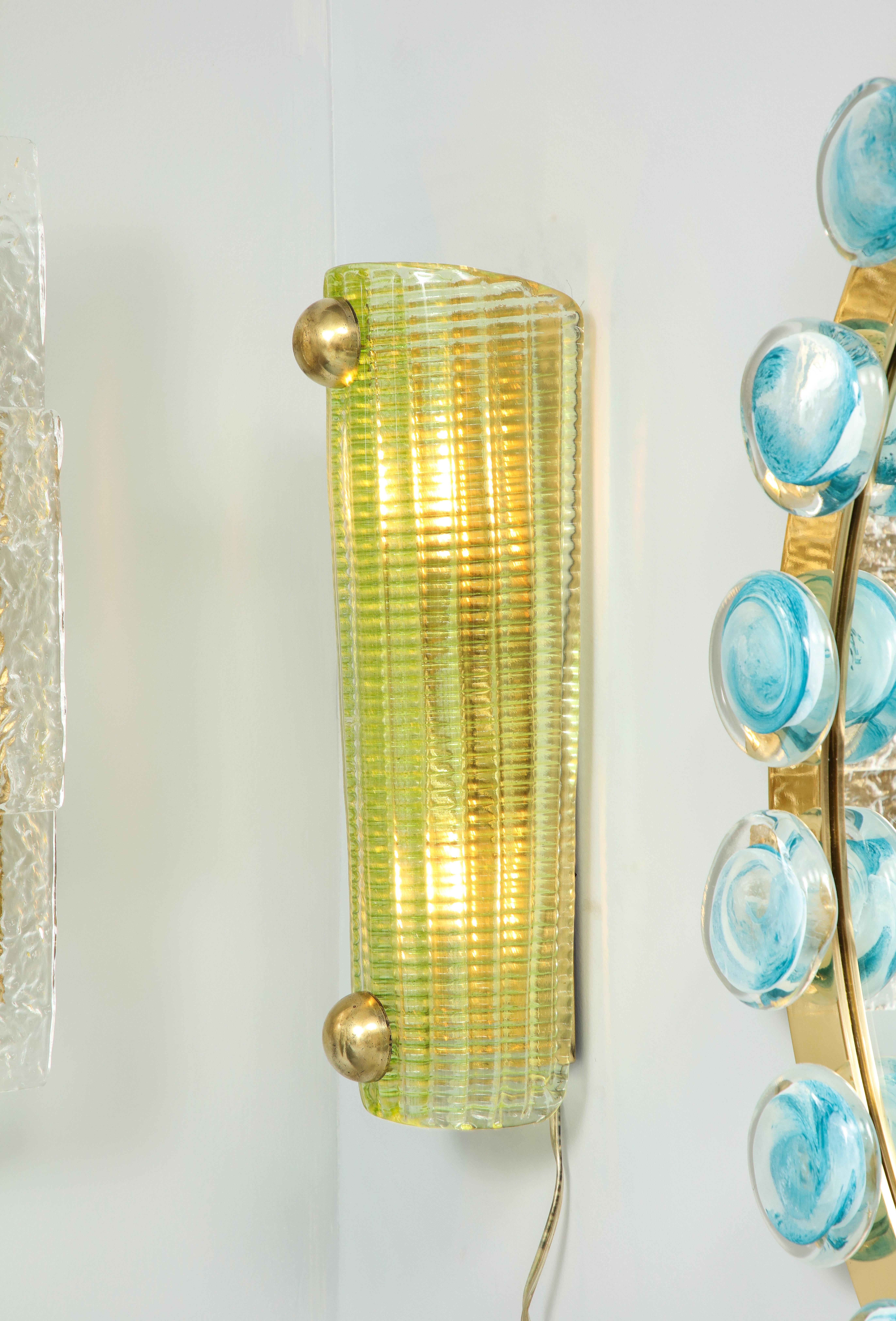 Mid-Century Modern Pair Green Murano Sconces For Sale
