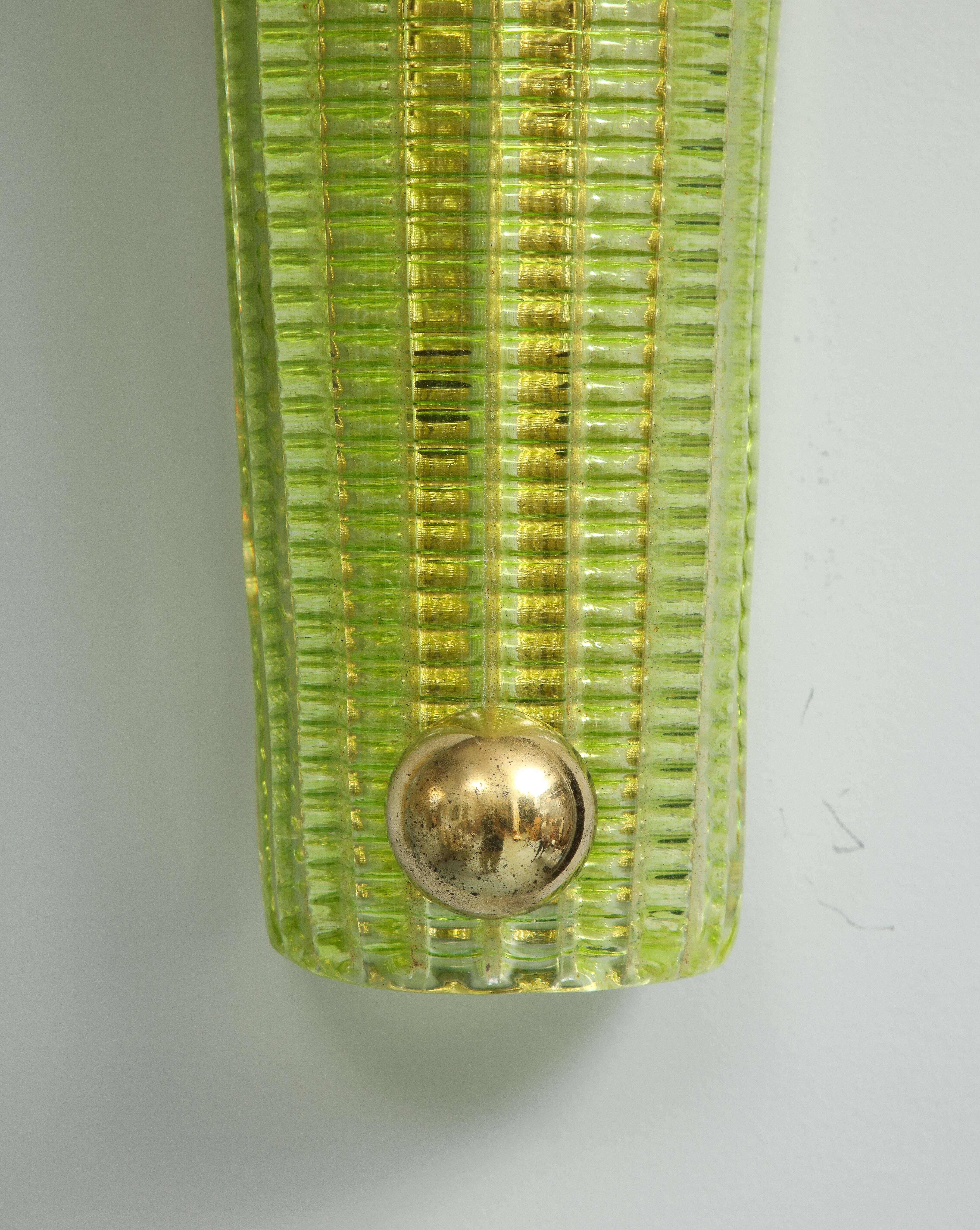 Contemporary Pair Green Murano Sconces For Sale
