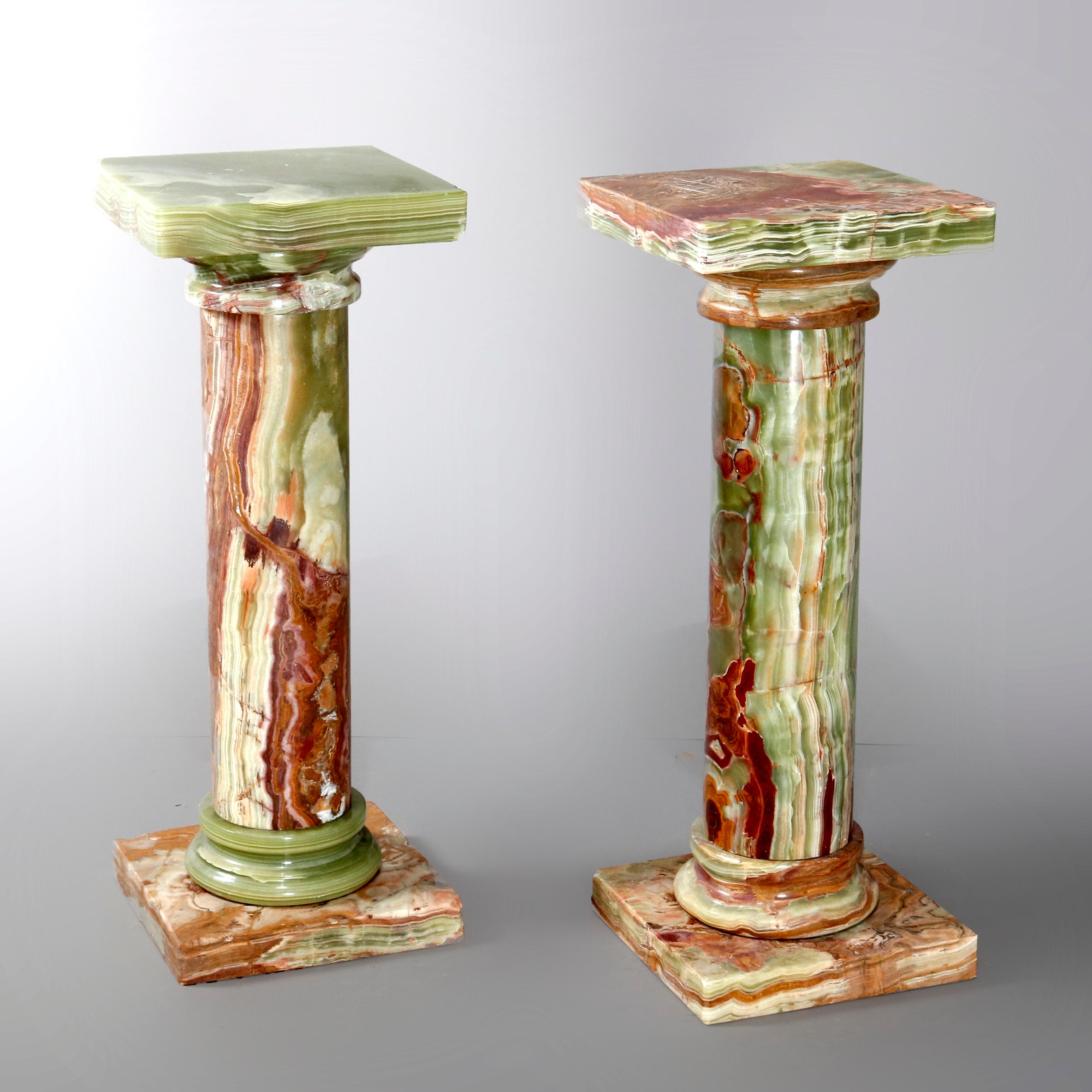 Pair Green Onyx Classical Doric Greek Column Sculpture Display Pedestals, 20th C 2
