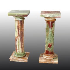 Pair Green Onyx Classical Doric Greek Column Sculpture Display Pedestals, 20th C