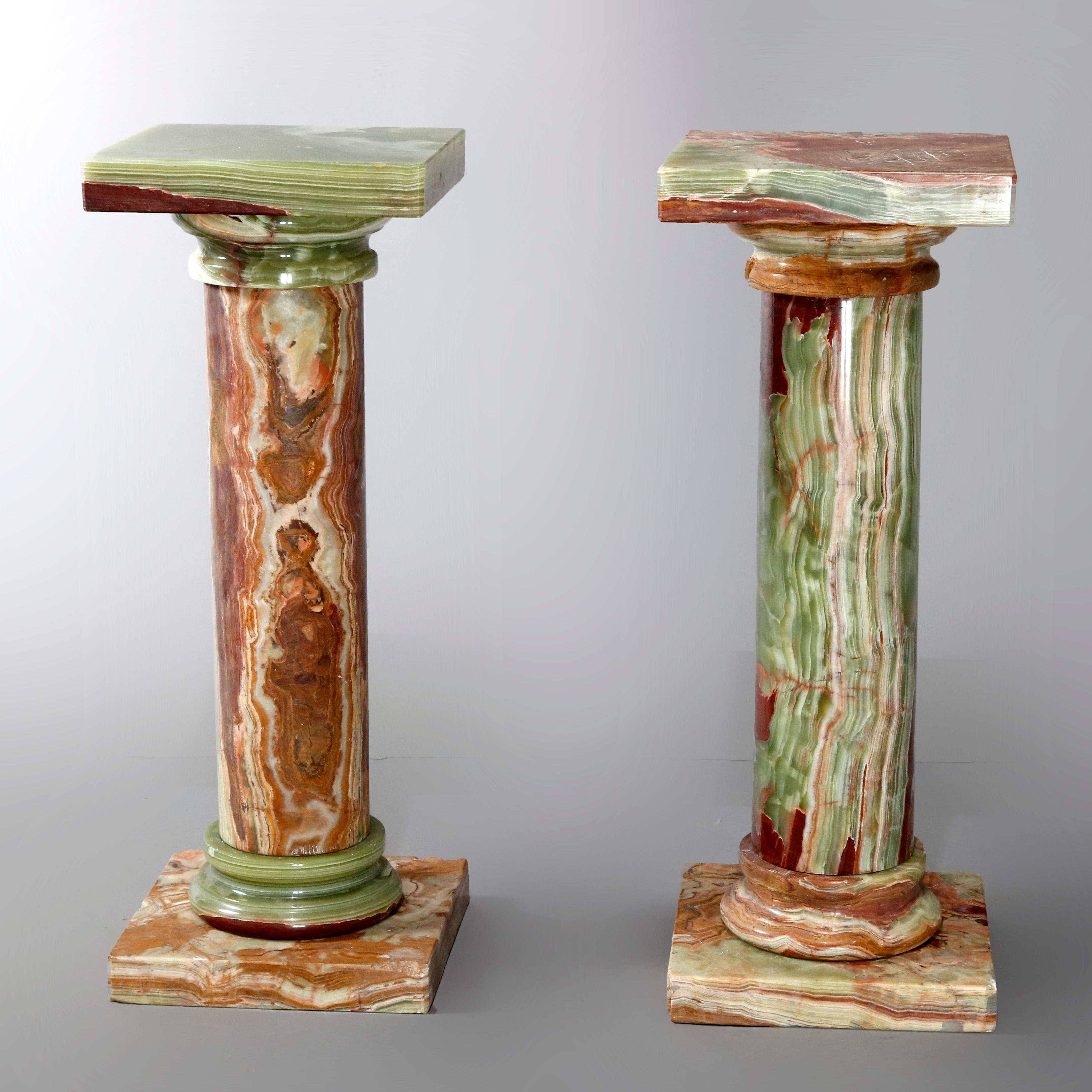 French Pair Green Onyx Classical Doric Greek Column Sculpture Display Pedestals, 20th C