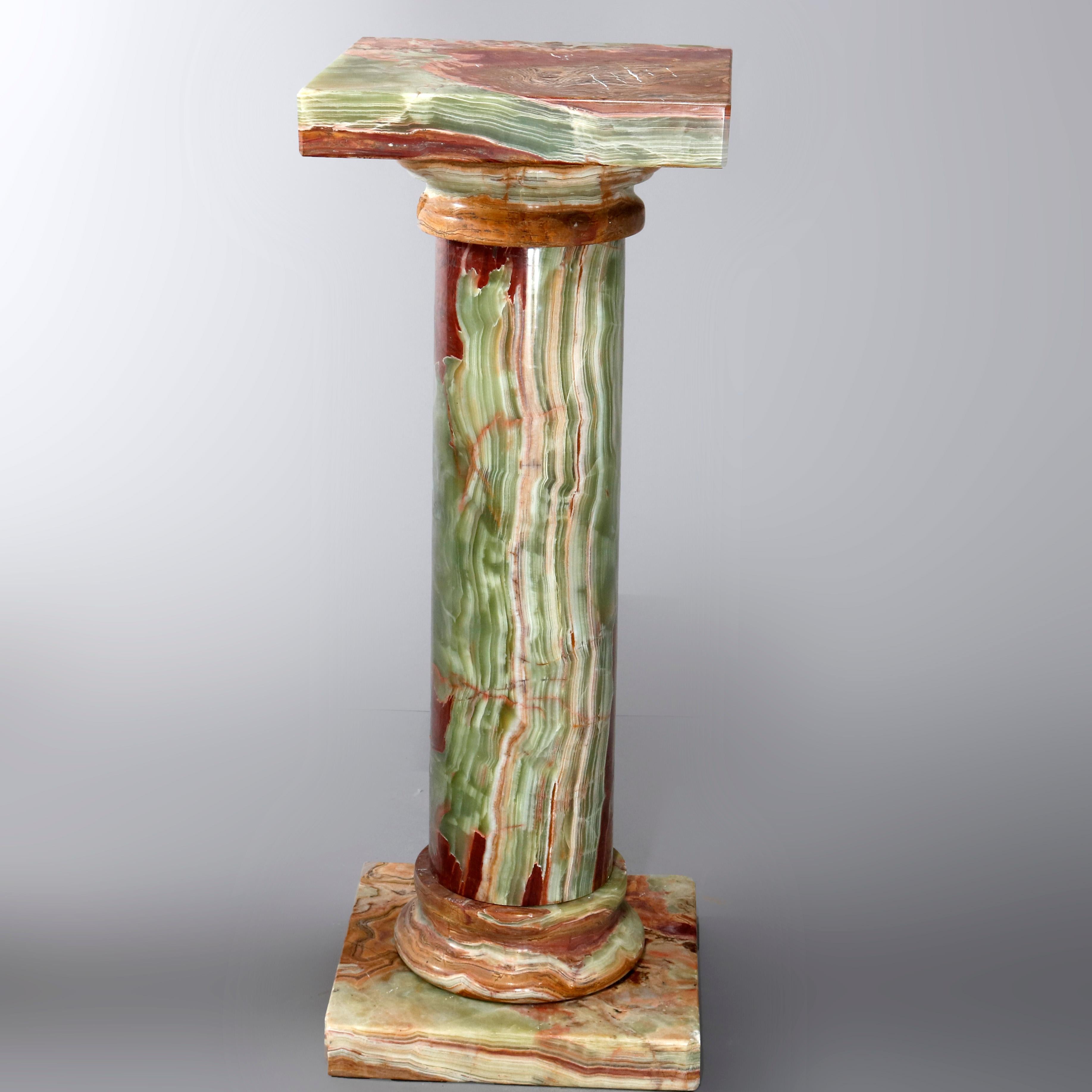 Carved Pair Green Onyx Classical Doric Greek Column Sculpture Display Pedestals, 20th C