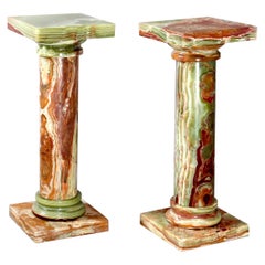 Pair Green Onyx Classical Doric Greek Column Sculpture Display Pedestals, 20th C