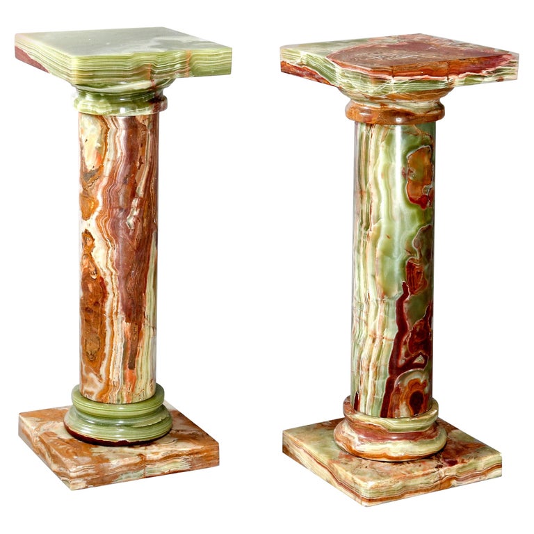 Pair Green Onyx Classical Doric Greek Column Sculpture Display