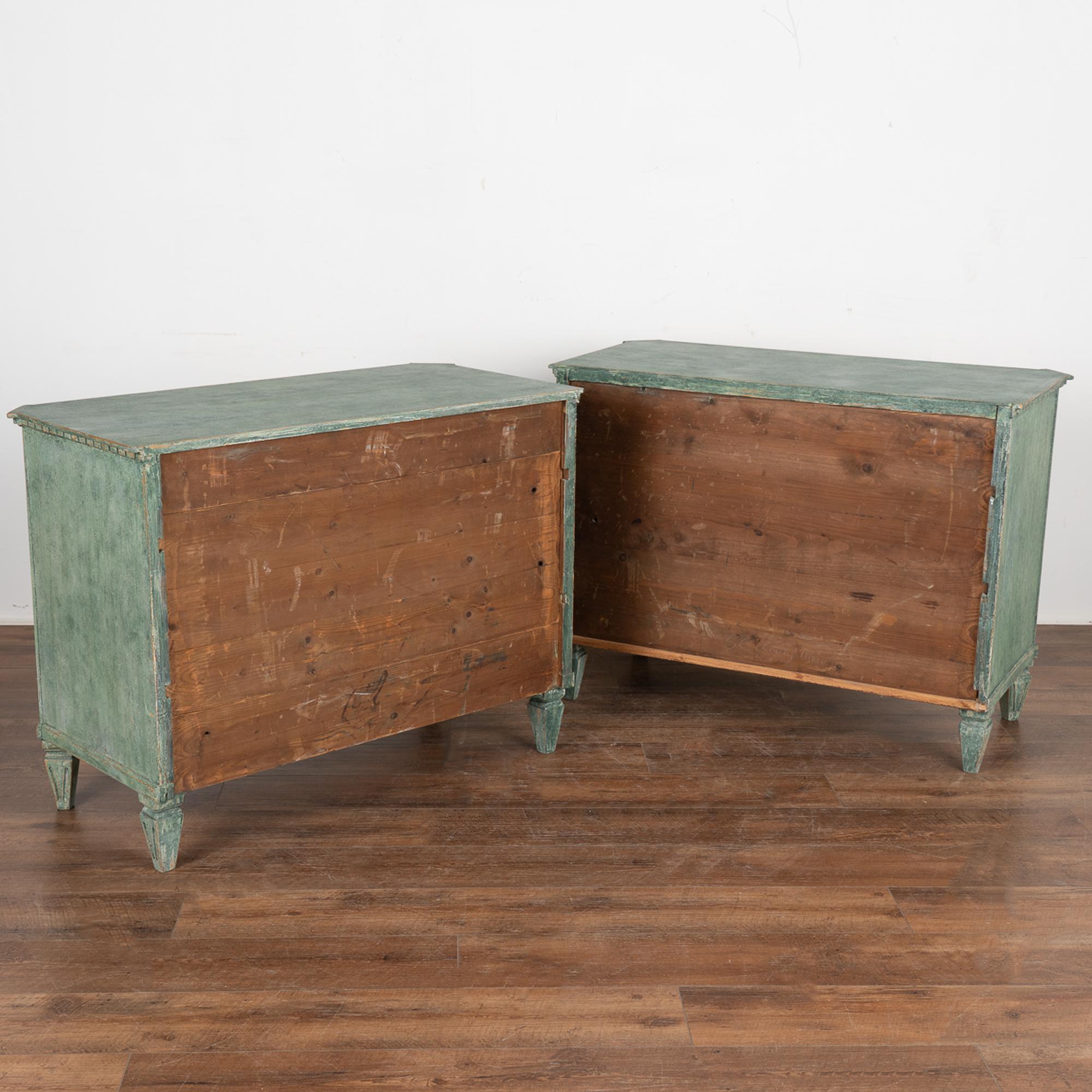 Pair, Green Painted Gustavian Chest of Drawers, Sweden circa 1860-80 5