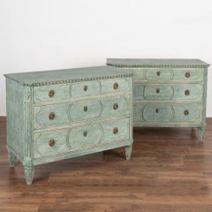 Pair, Green Painted Gustavian Chest of Drawers, Sweden circa 1860-80