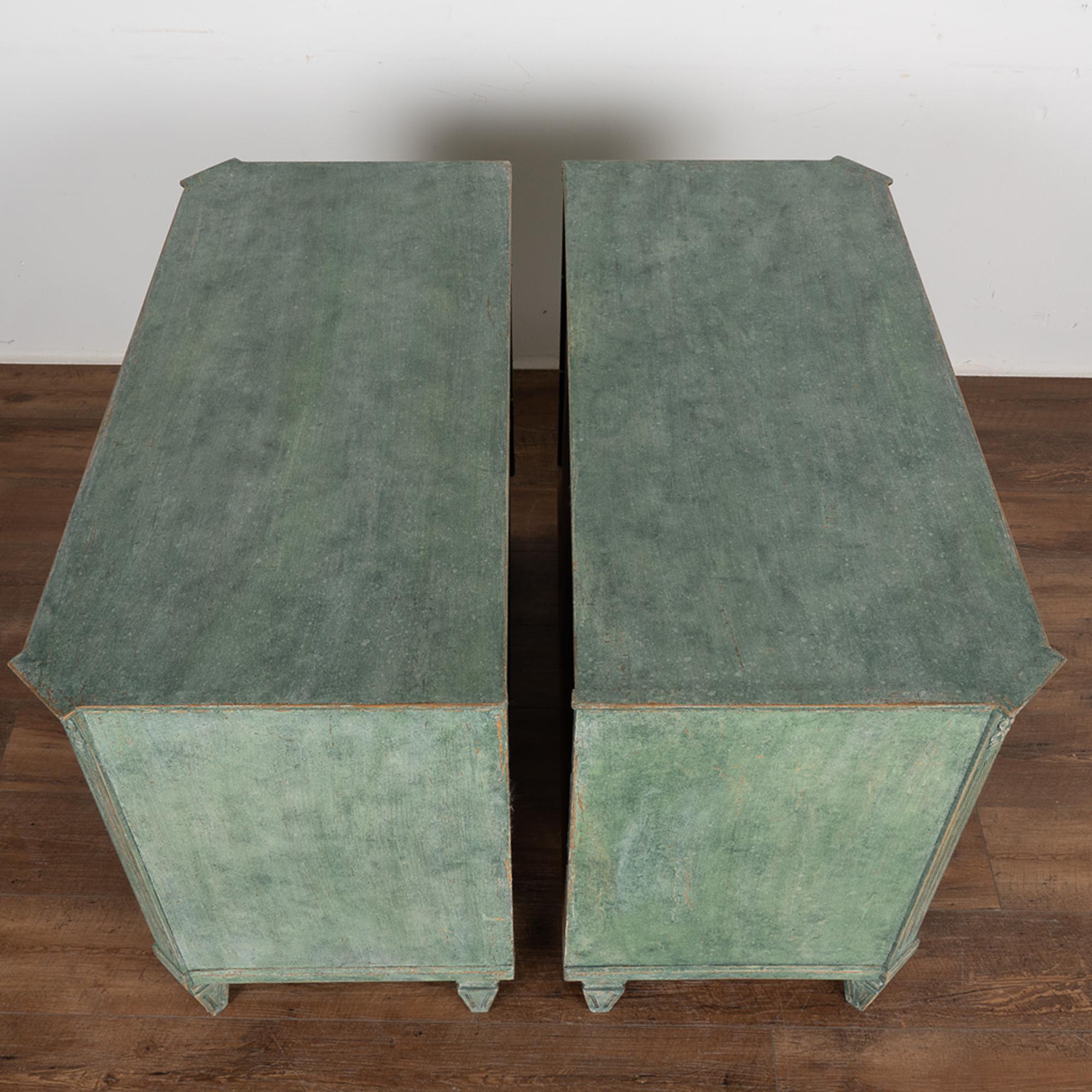 19th Century Pair, Green Painted Gustavian Chest of Drawers, Sweden circa 1860-80