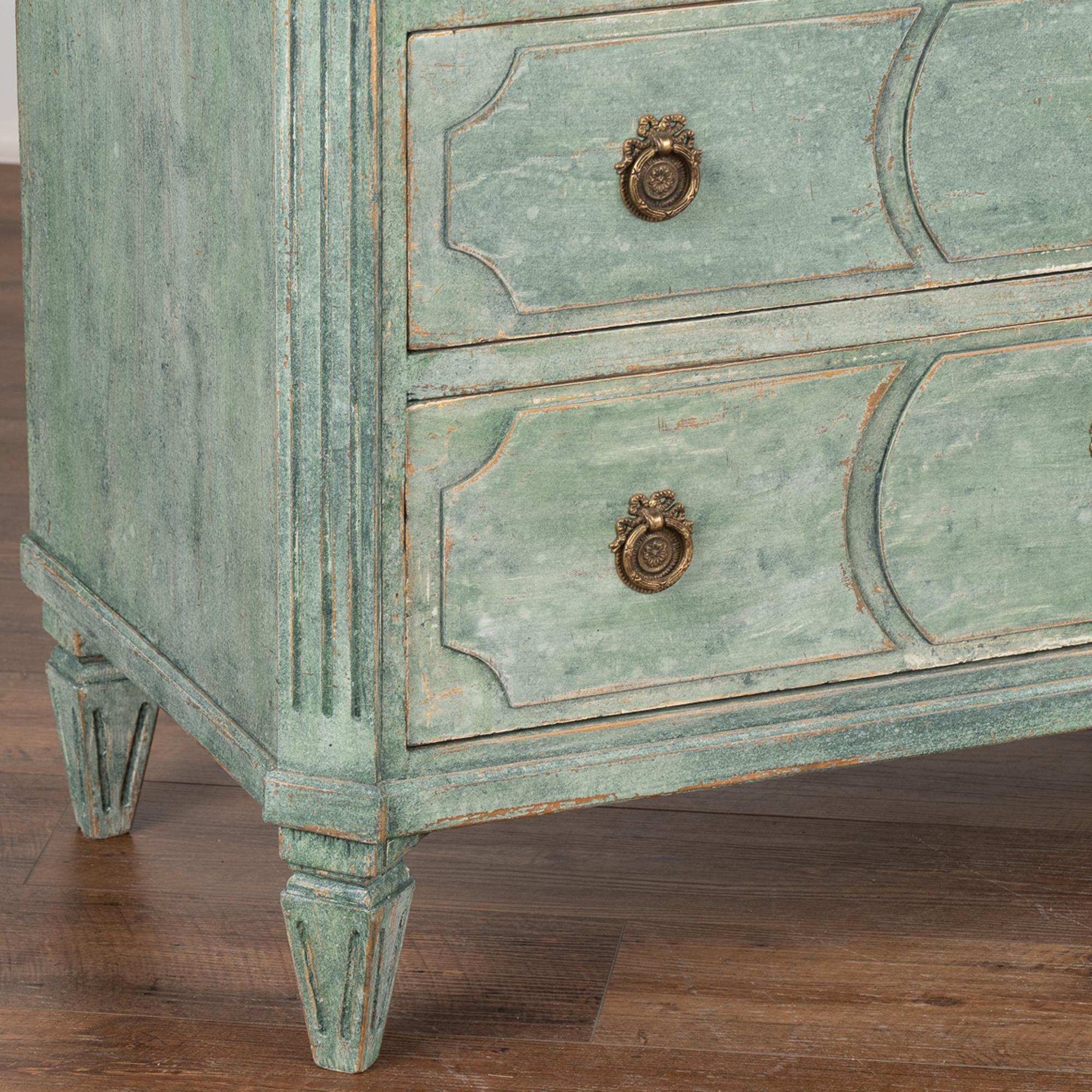 Pine Pair, Green Painted Gustavian Chest of Drawers, Sweden circa 1860-80