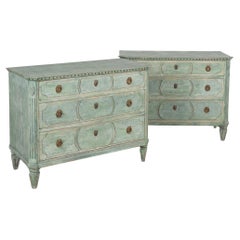 Pair, Green Painted Gustavian Chest of Drawers, Sweden circa 1860-80