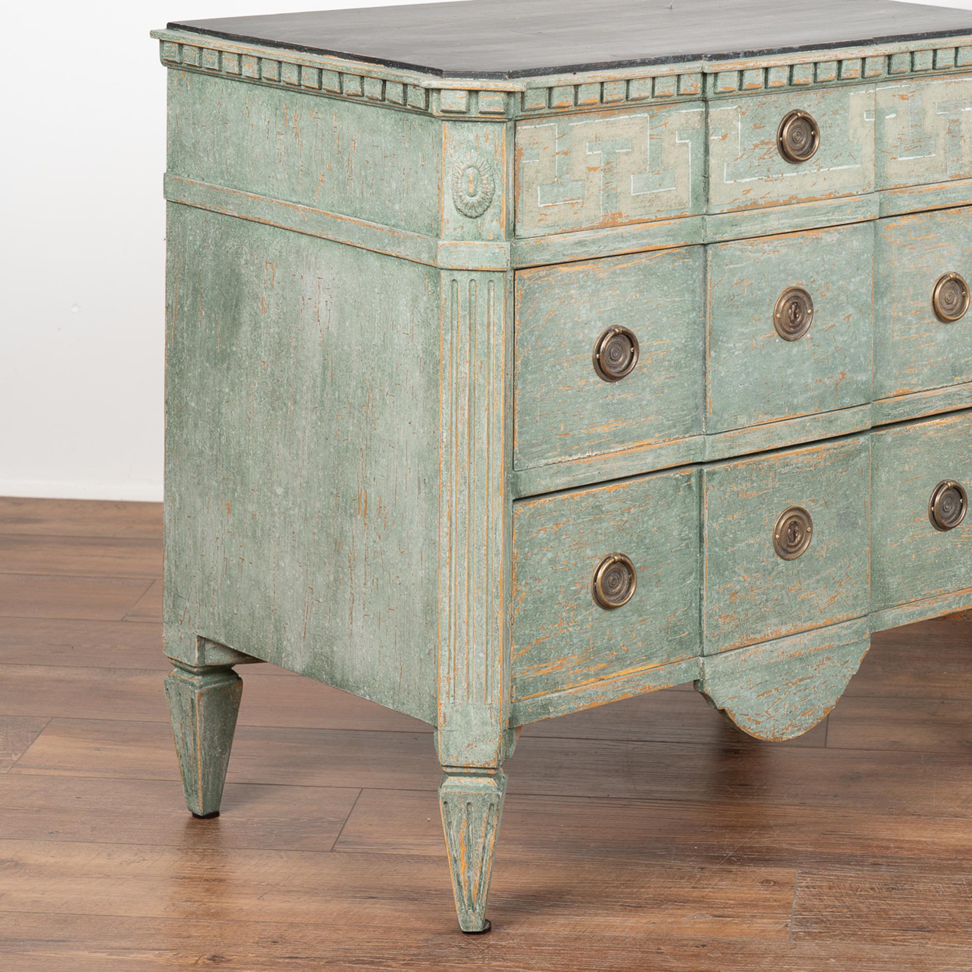 Pine Pair, Green Painted Gustavian Chest of Three Drawers, Sweden circa 1860-80