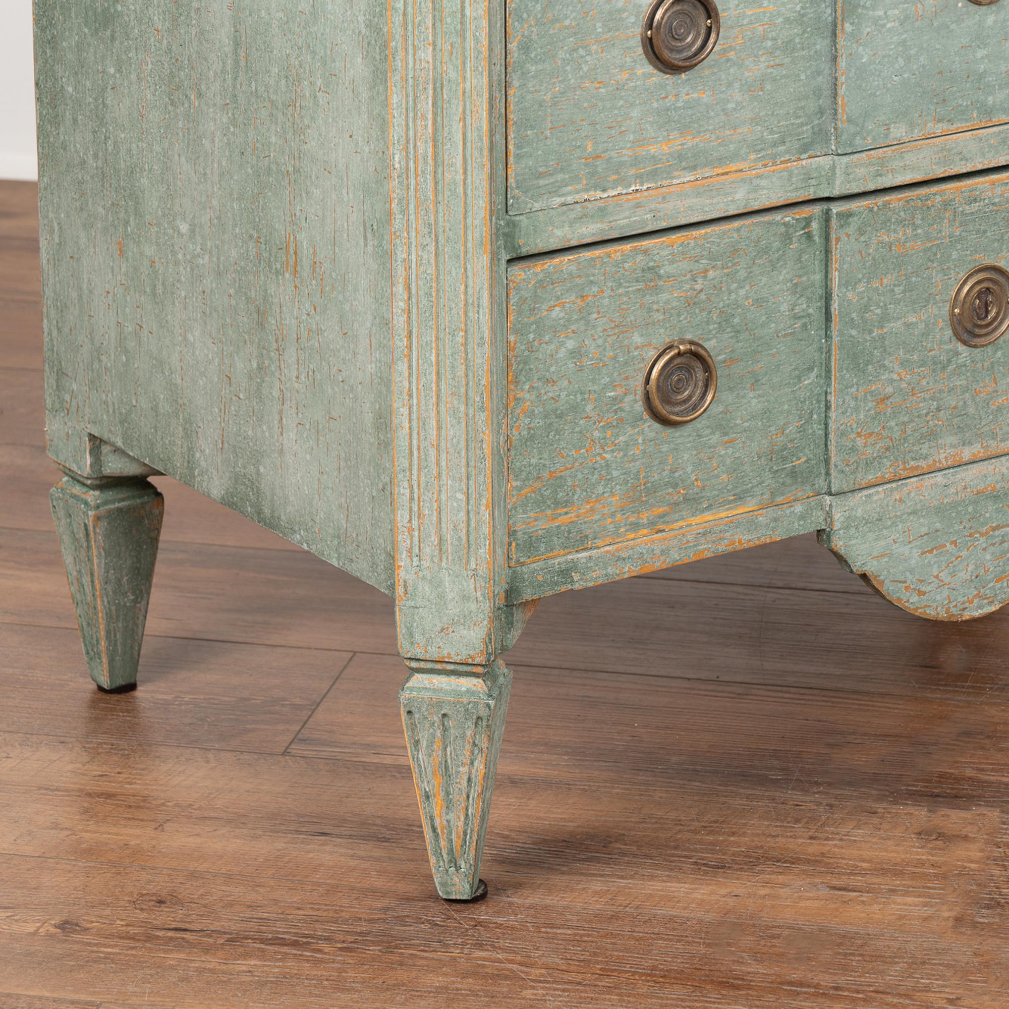Pair, Green Painted Gustavian Chest of Three Drawers, Sweden circa 1860-80 1