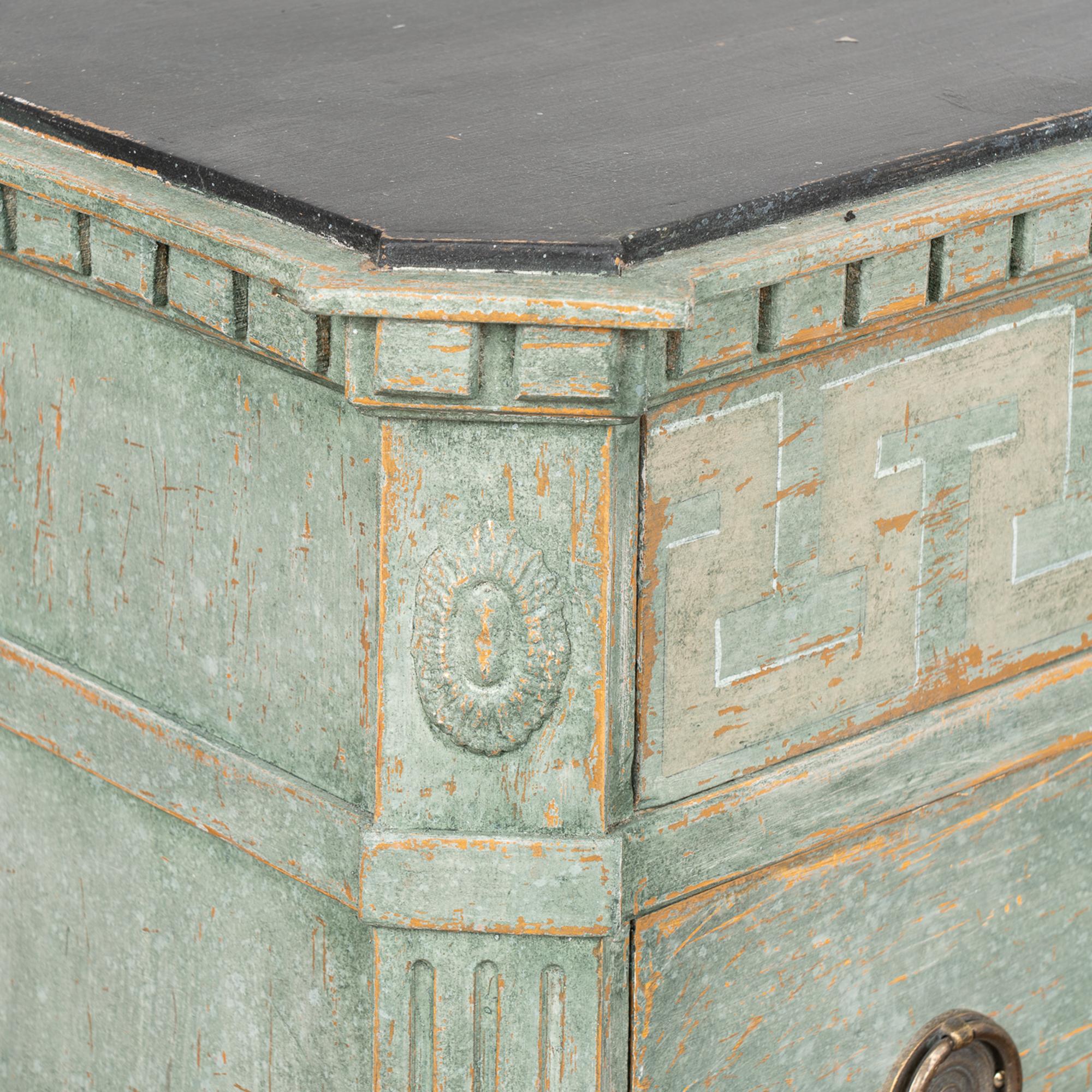 Pair, Green Painted Gustavian Chest of Three Drawers, Sweden circa 1860-80 2