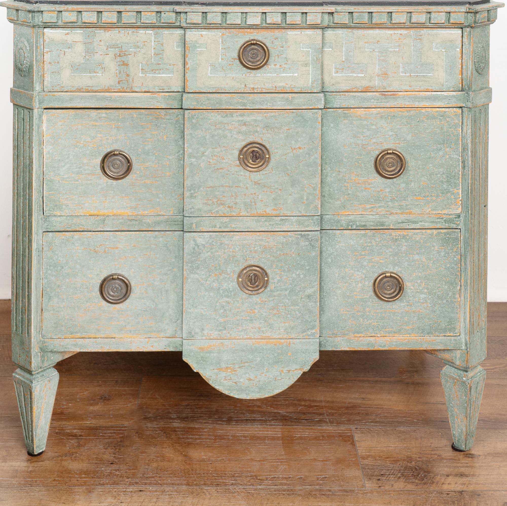 Pair, Green Painted Gustavian Chest of Three Drawers, Sweden circa 1860-80 3