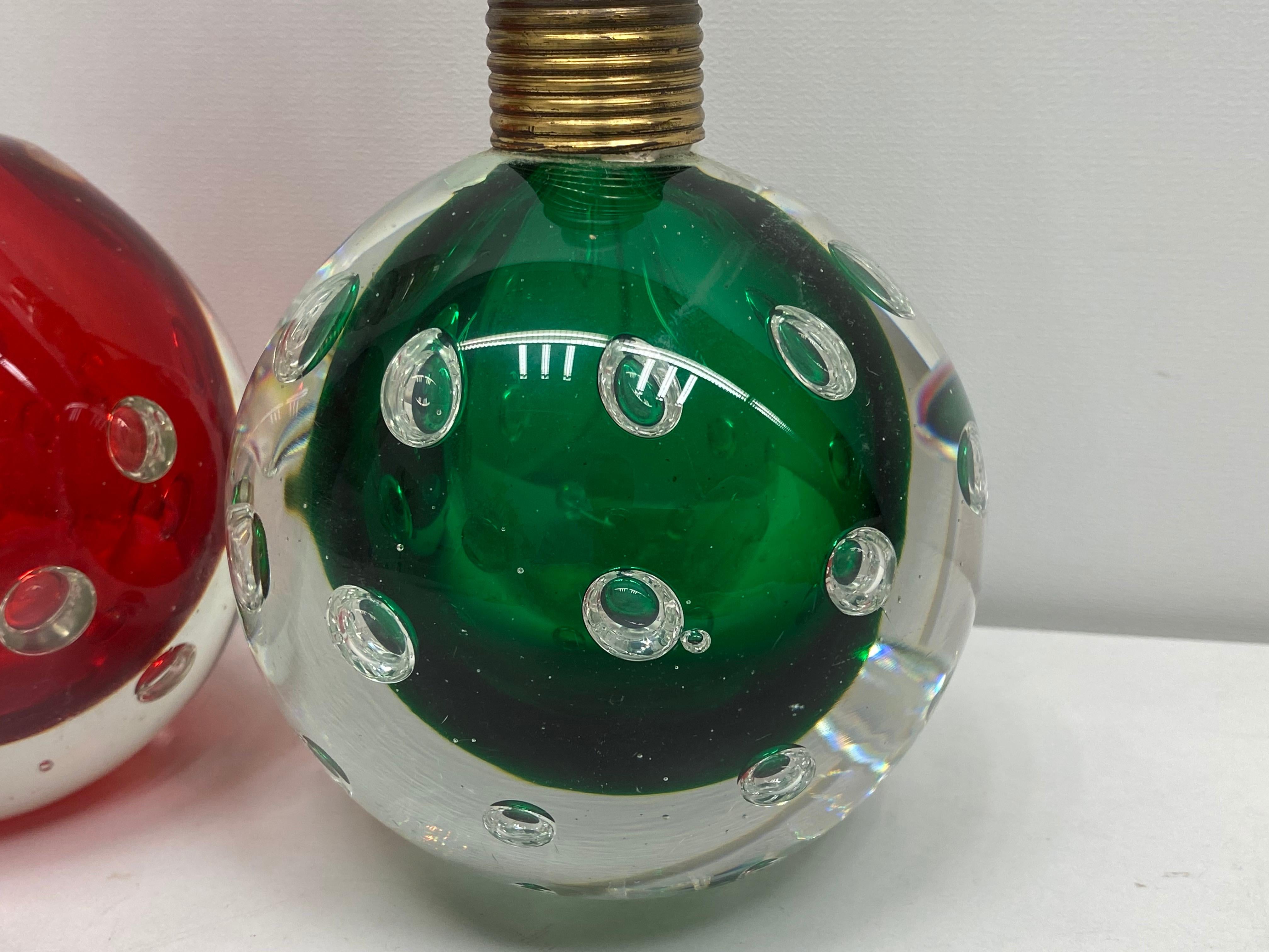 Pair Green & Red Murano Glass Air Bubble Table Lamps Seguso dalla Venezia Venice In Good Condition For Sale In Nuernberg, DE