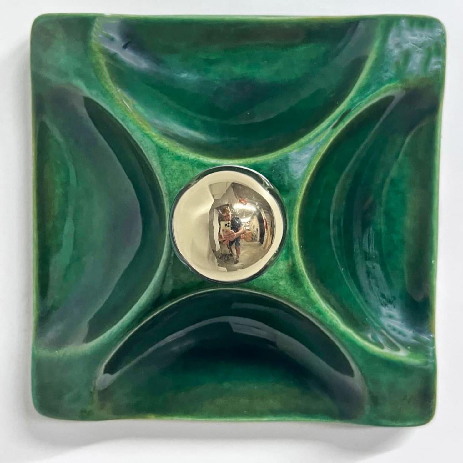 Paire d'appliques carrées en céramique verte, Allemagne, 1970 en vente 2