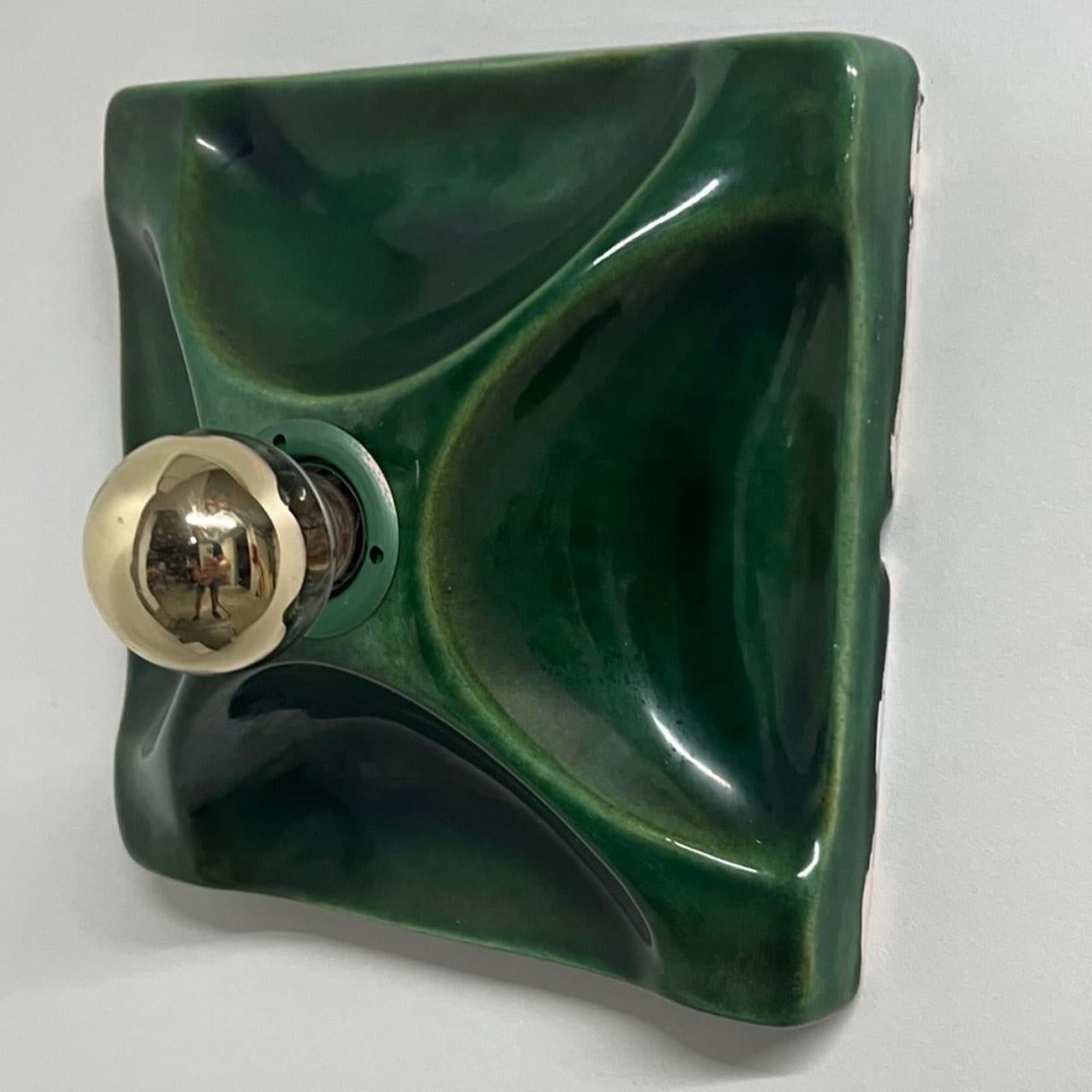 Paire d'appliques carrées en céramique verte, Allemagne, 1970 en vente 4