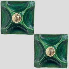 Coppia di applique quadrate in ceramica verde, Germania, 1970
