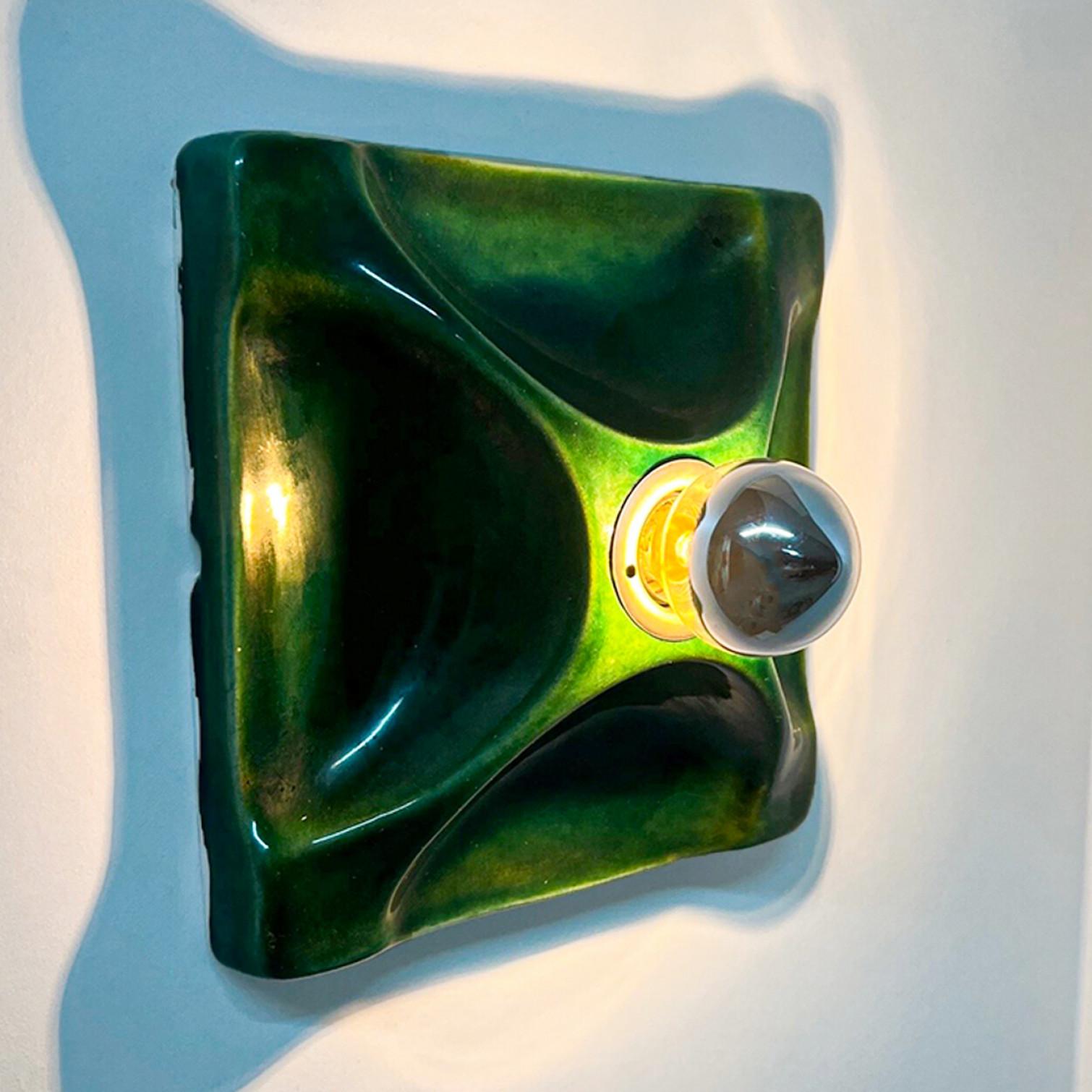 Space Age Pair Green Square Ceramic Wall Lights, Germany, 1970 For Sale