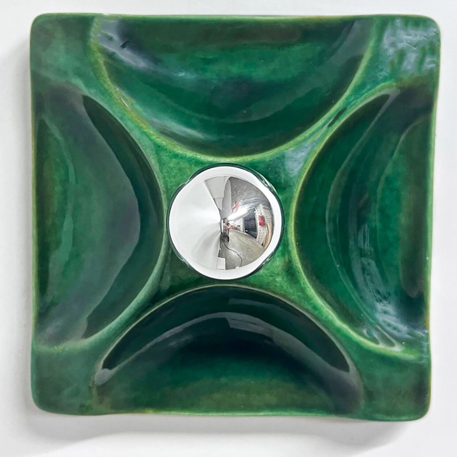 Pair Green Square Ceramic Wall Lights, Germany, 1970 For Sale 1