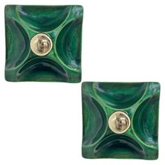 Pareja de apliques cuadrados de cerámica verde, Alemania, 1970