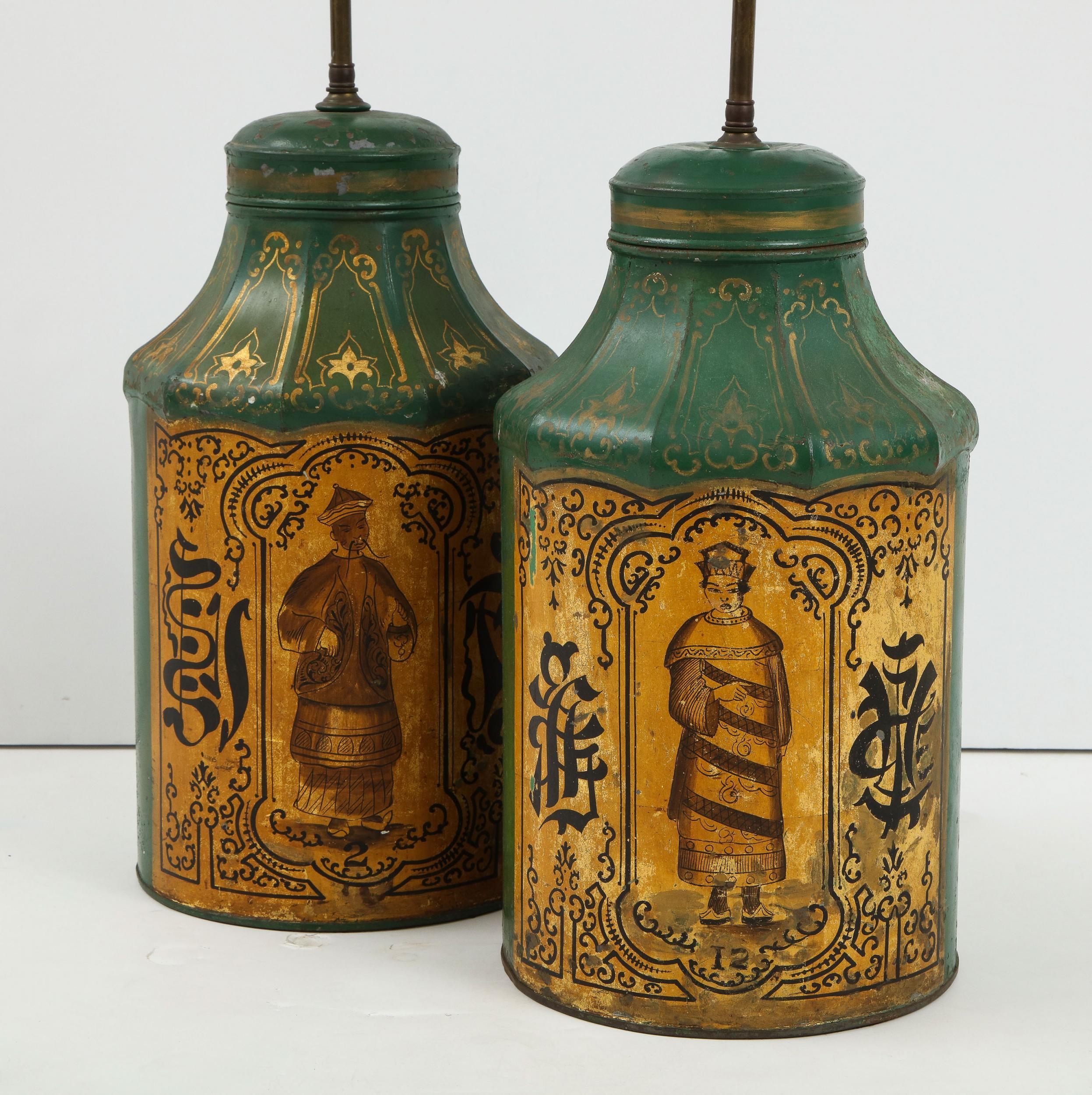 Pair Regency Tole Tea Tin Lamps 4