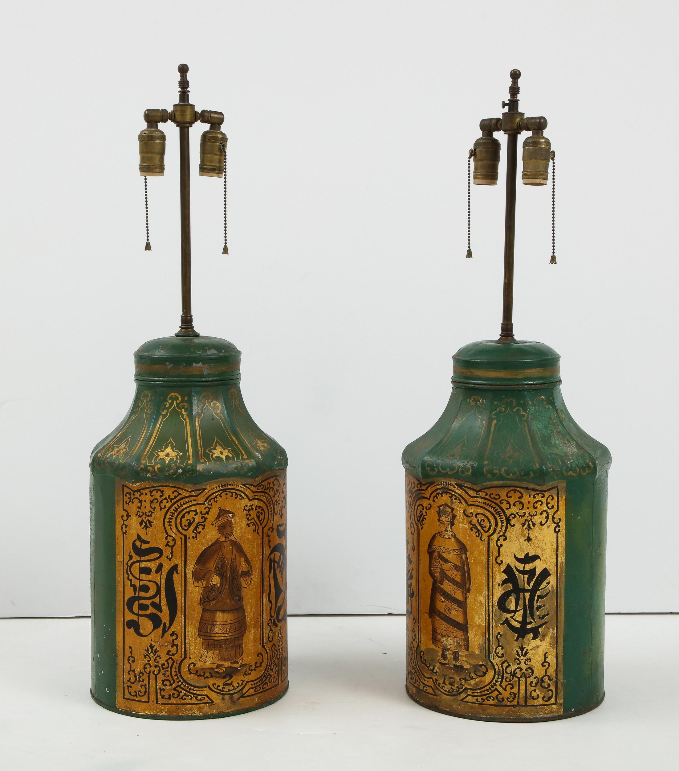 Pair Regency Tole Tea Tin Lamps 6