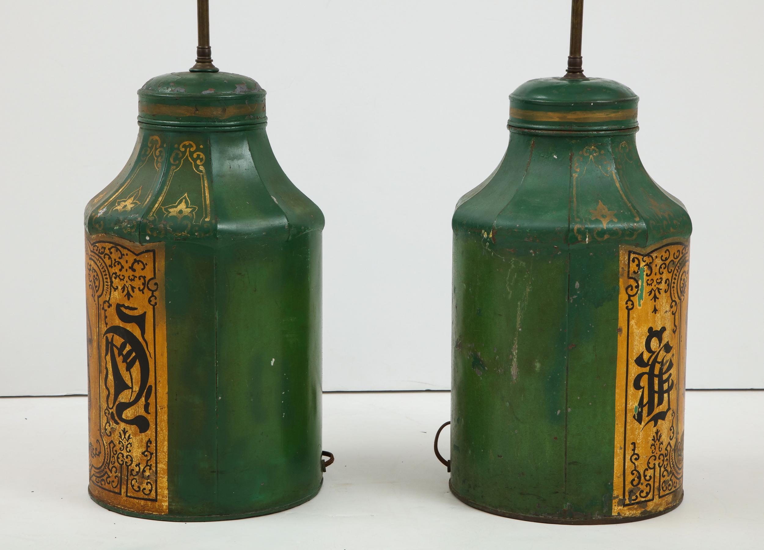 Pair Regency Tole Tea Tin Lamps 10