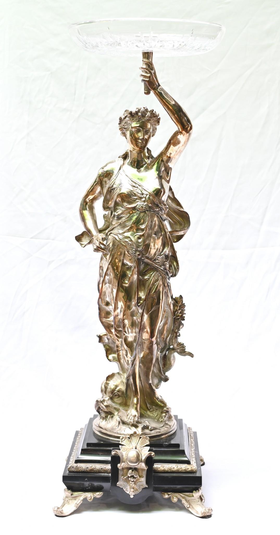 Gregoire Bronzefiguren-Glasschale versilbert versilbert, Paar im Angebot 7
