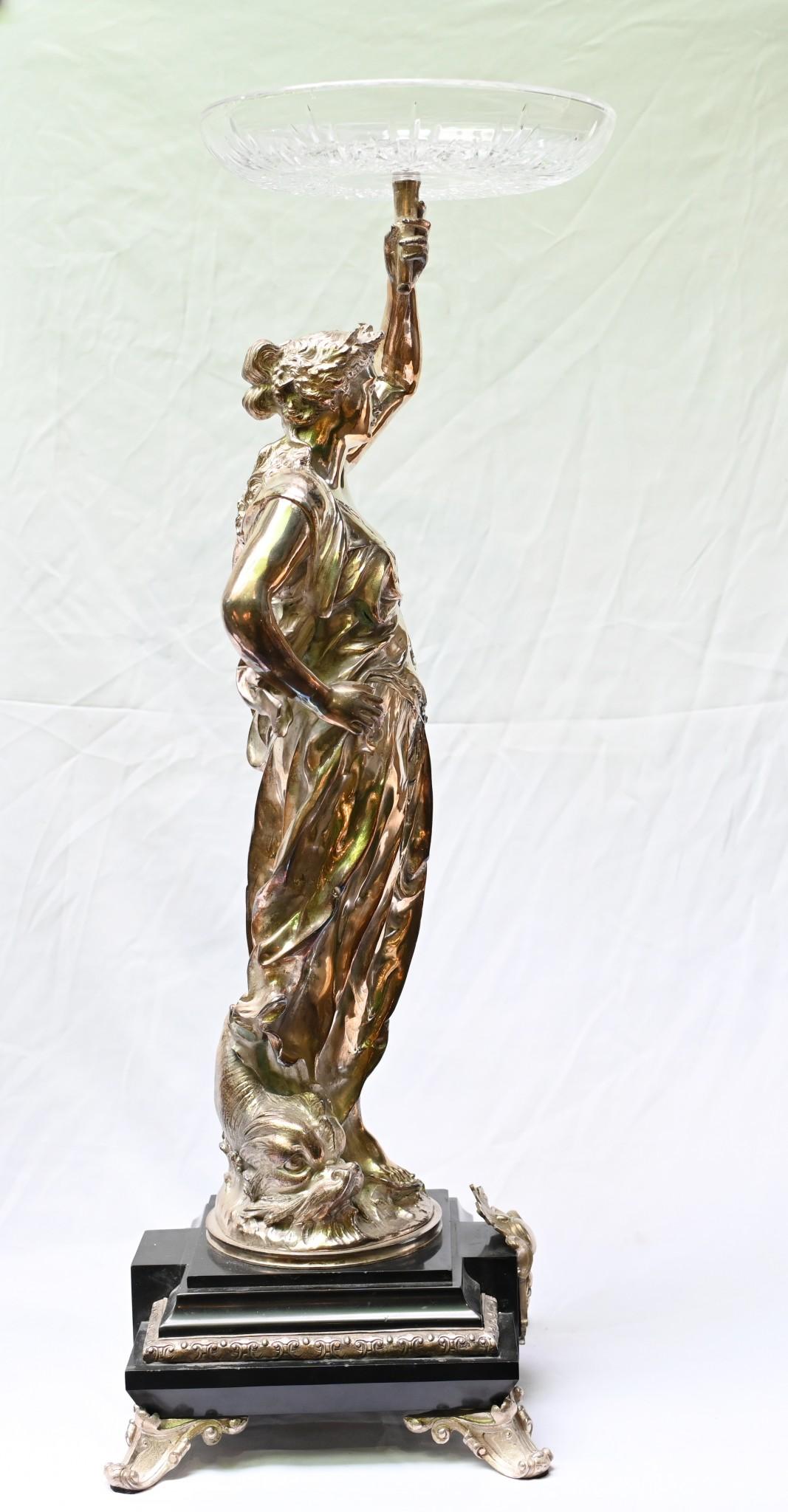 Gregoire Bronzefiguren-Glasschale versilbert versilbert, Paar im Zustand „Gut“ im Angebot in Potters Bar, GB