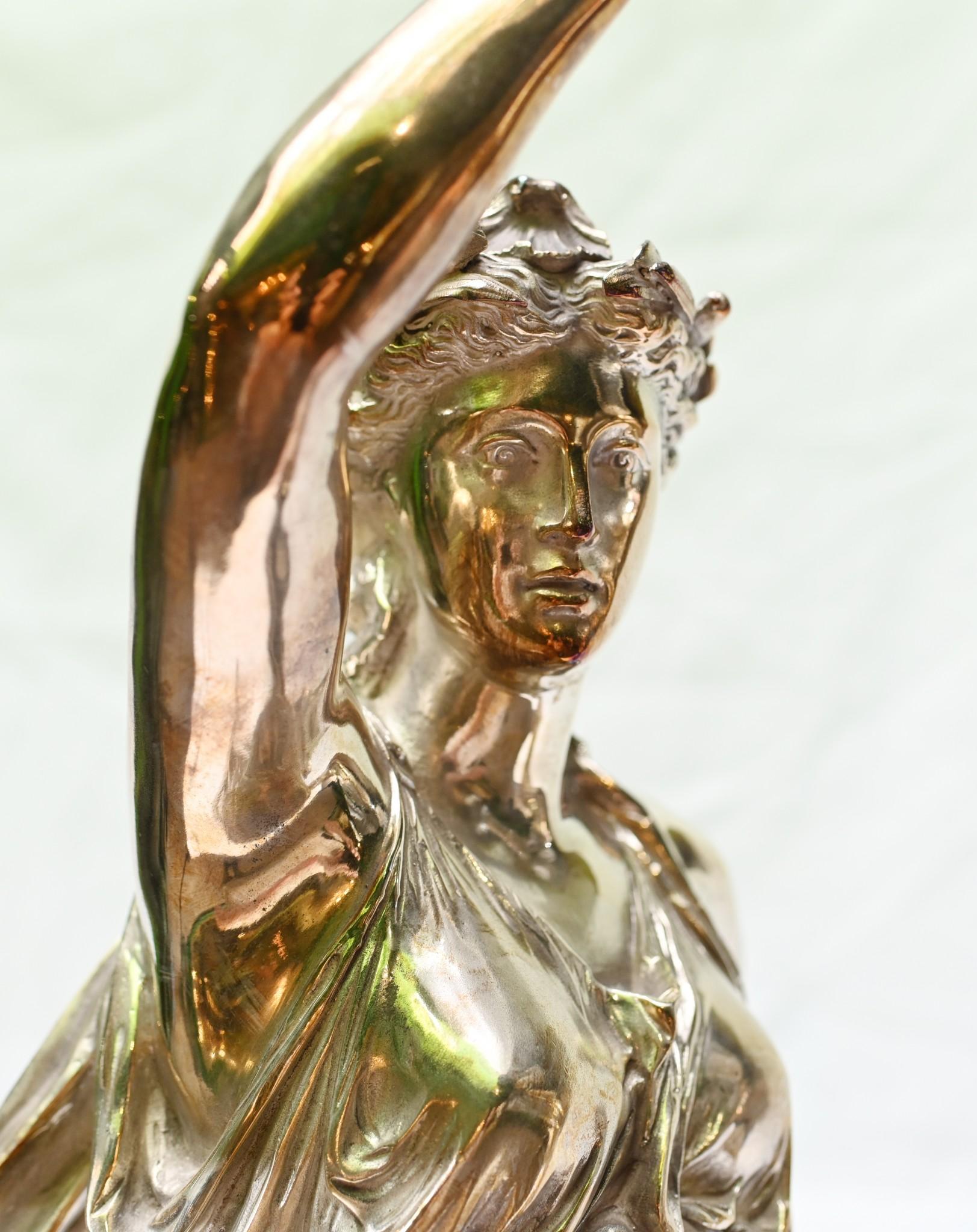 Gregoire Bronzefiguren-Glasschale versilbert versilbert, Paar (Ende des 20. Jahrhunderts) im Angebot