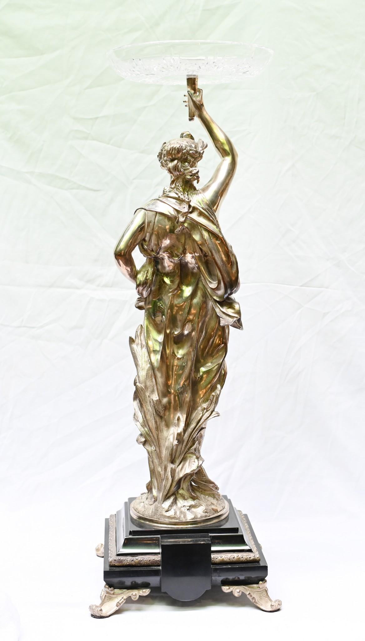 Gregoire Bronzefiguren-Glasschale versilbert versilbert, Paar im Angebot 1