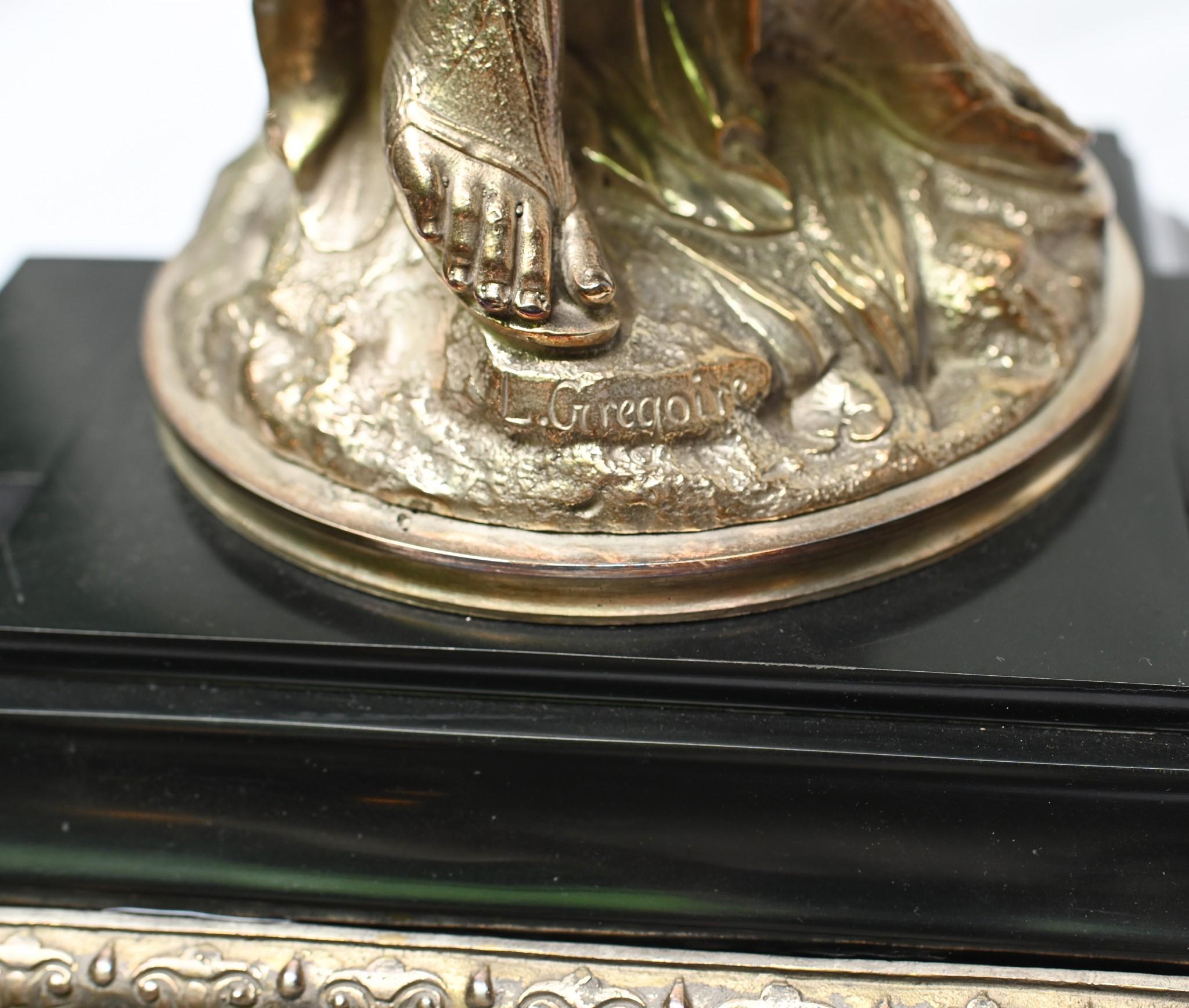 Gregoire Bronzefiguren-Glasschale versilbert versilbert, Paar im Angebot 5