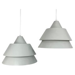 Pair Grey Danish Zone Pendant Lamps by Jo Hammerborg for Fog & Morup 1960s