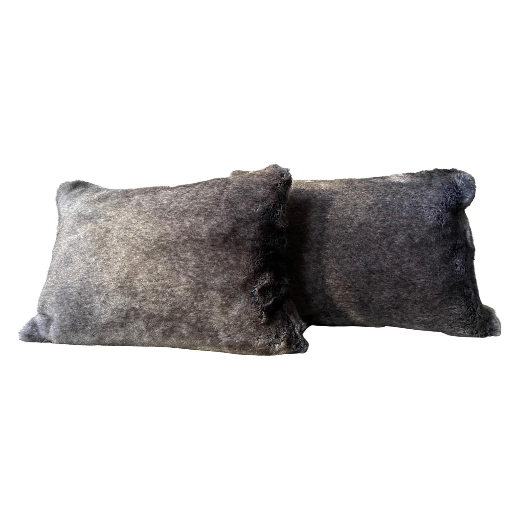 Par de Cojines de Piel de Fieltro Gris Melange Forma Oblonga