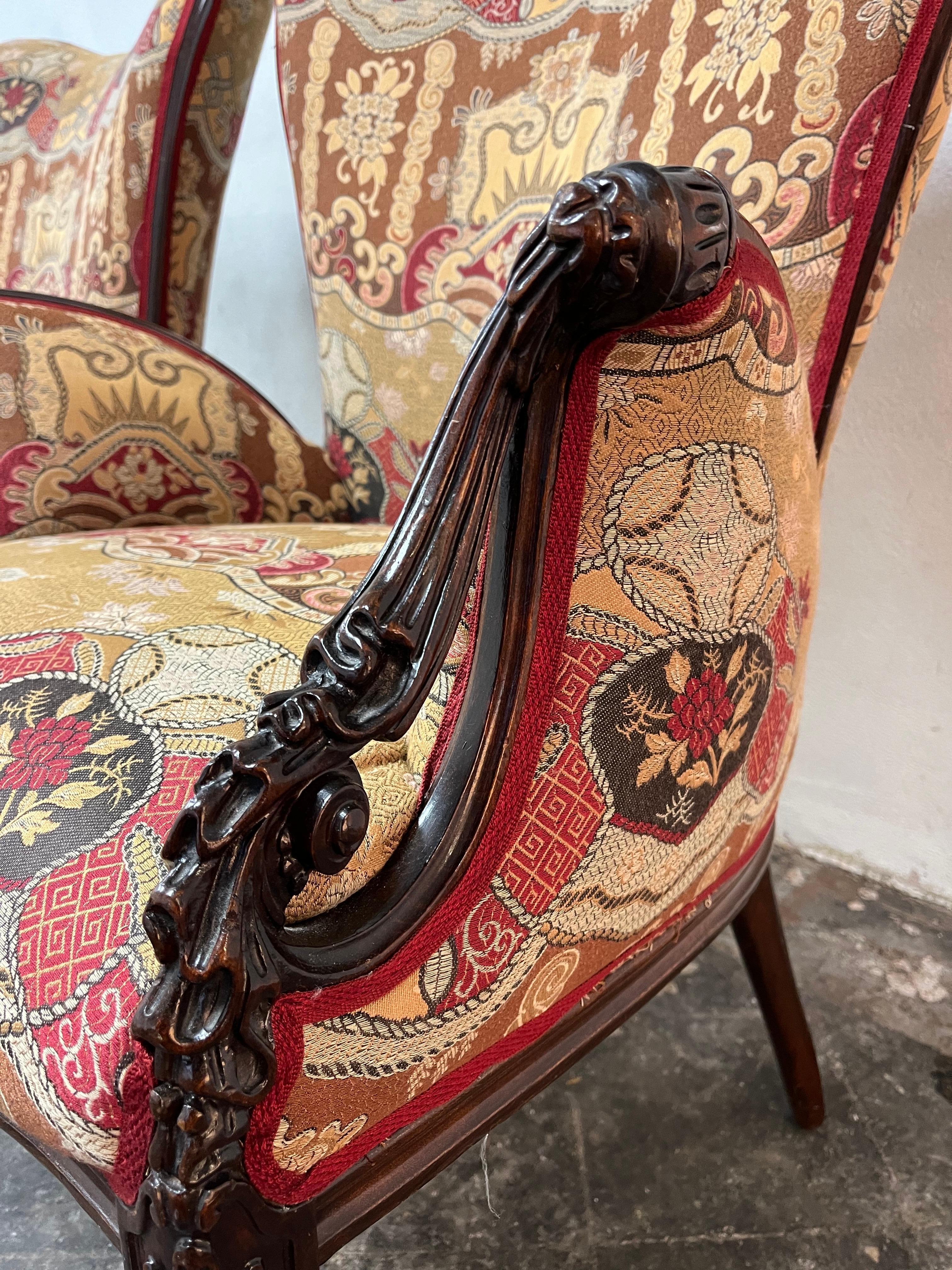 Pair Grosfeld House Hollywood Regency Mahogany Lounge Armchairs Dorothy Draper 1