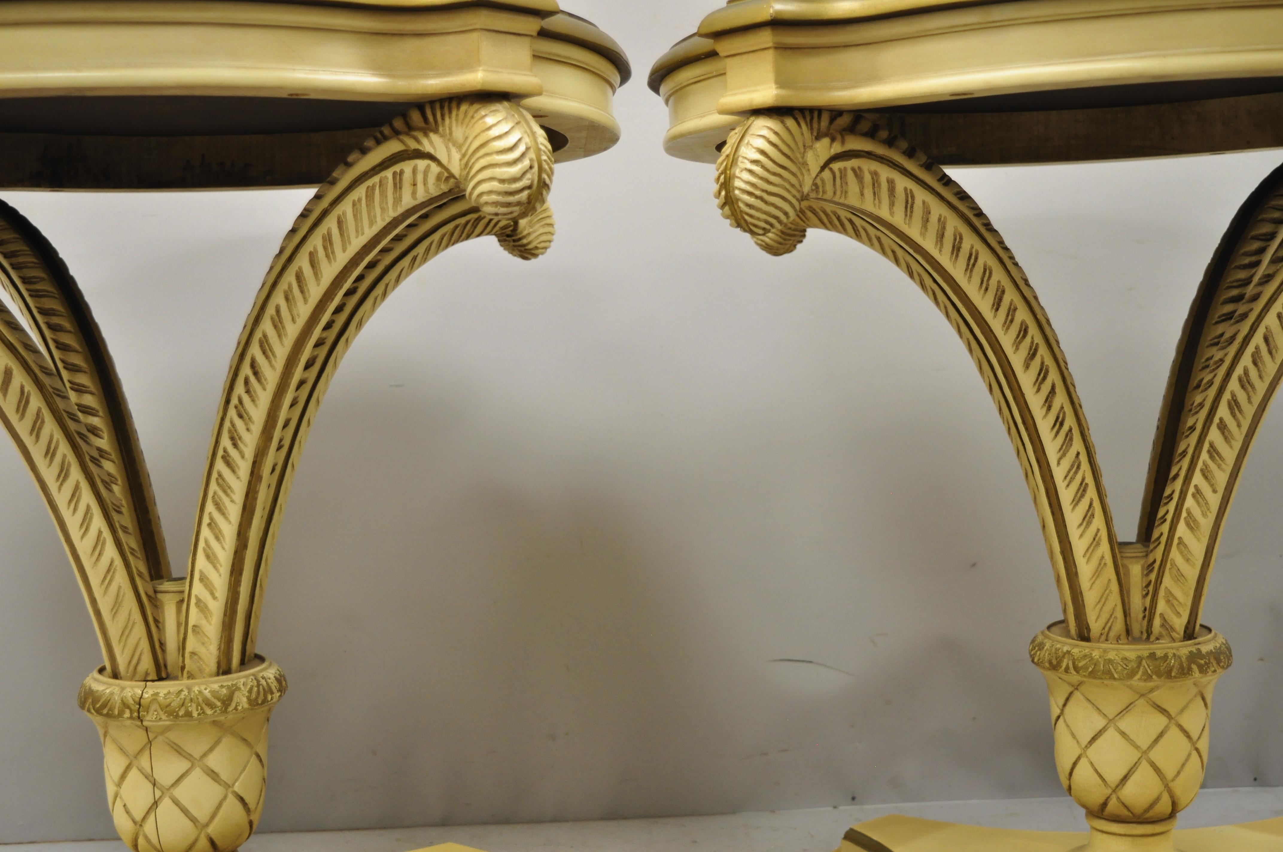 Pair of Grosfeld House Plume Carved Feather Pedestal Regency End Side Tables For Sale 3