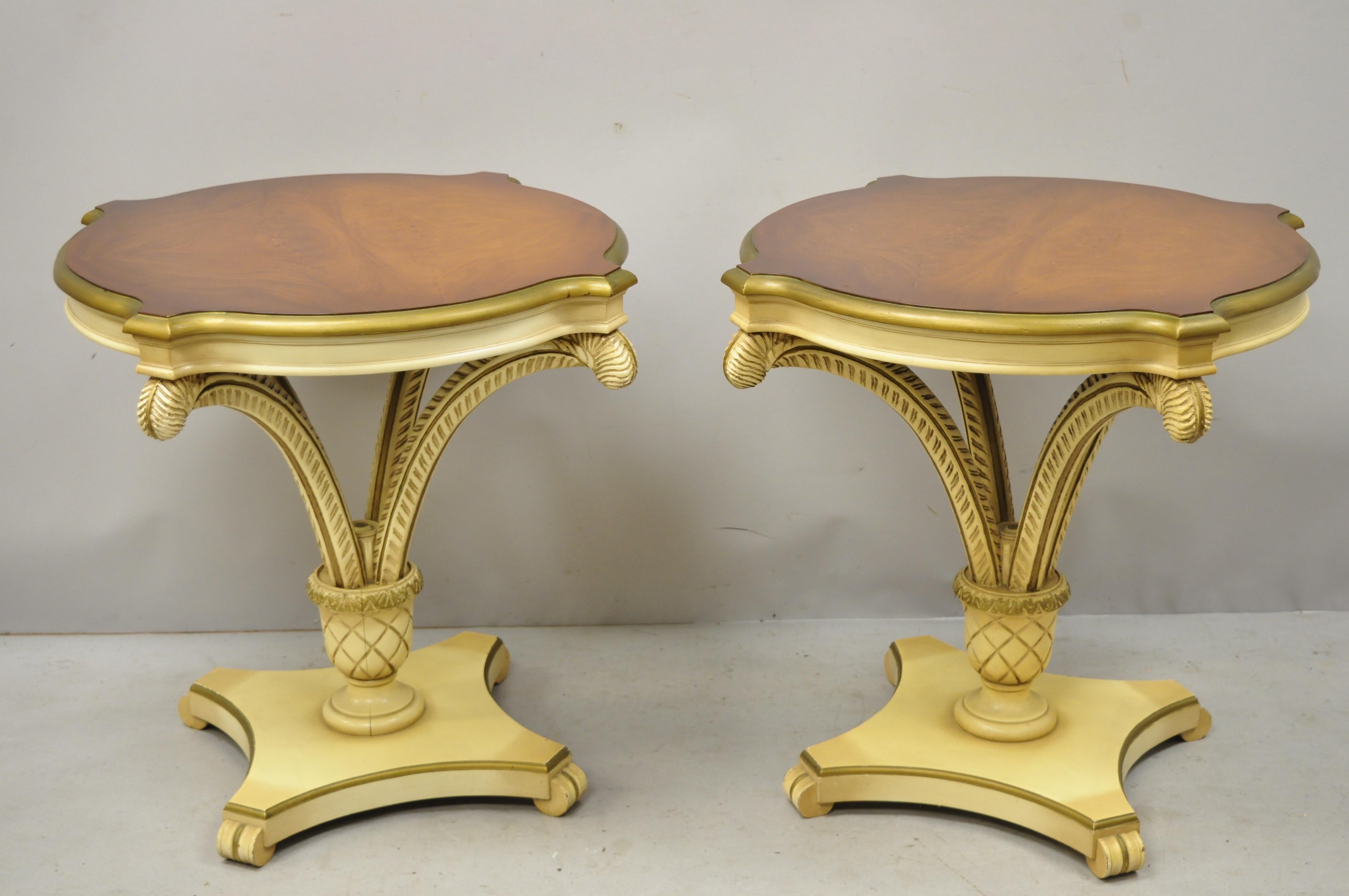 Pair of Grosfeld House Plume Carved Feather Pedestal Regency End Side Tables For Sale 5